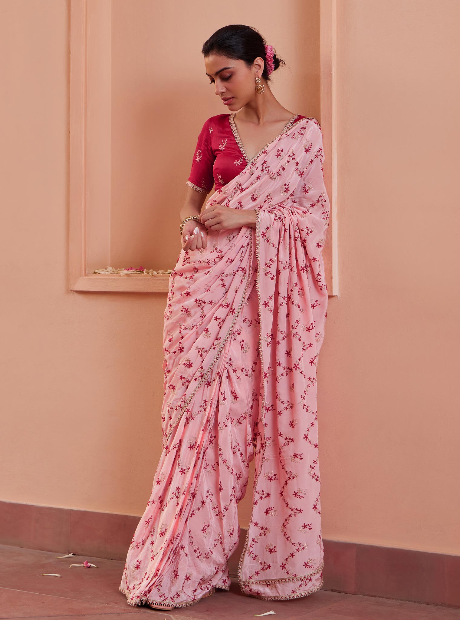 Mulmul Crepe Tavisi Pink Pre-Stitched??¨Saree