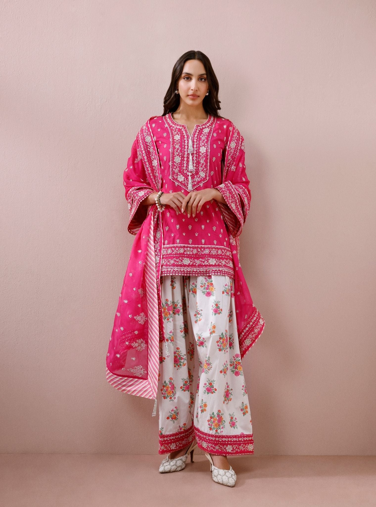 Sivi Supima Cotton Fuchsia Kurta with Farshi Salwar