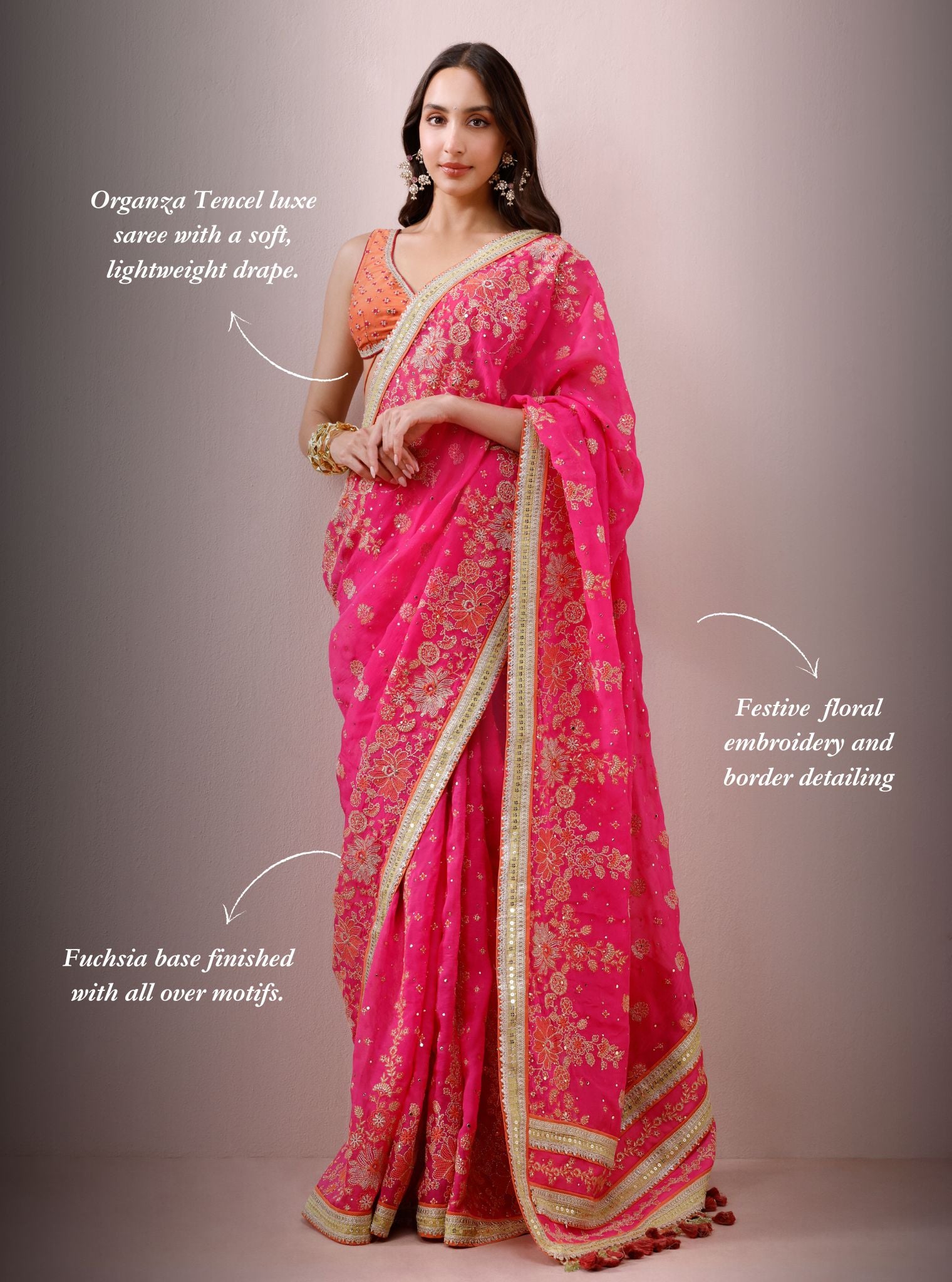 Lavi Organza Fuchsia Saree