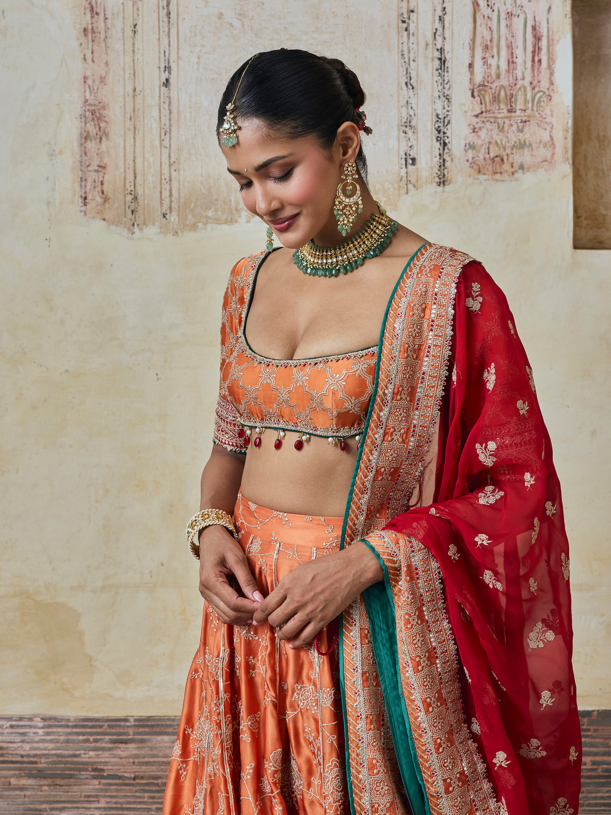 Abeer Cupro Satin Orange Lehenga