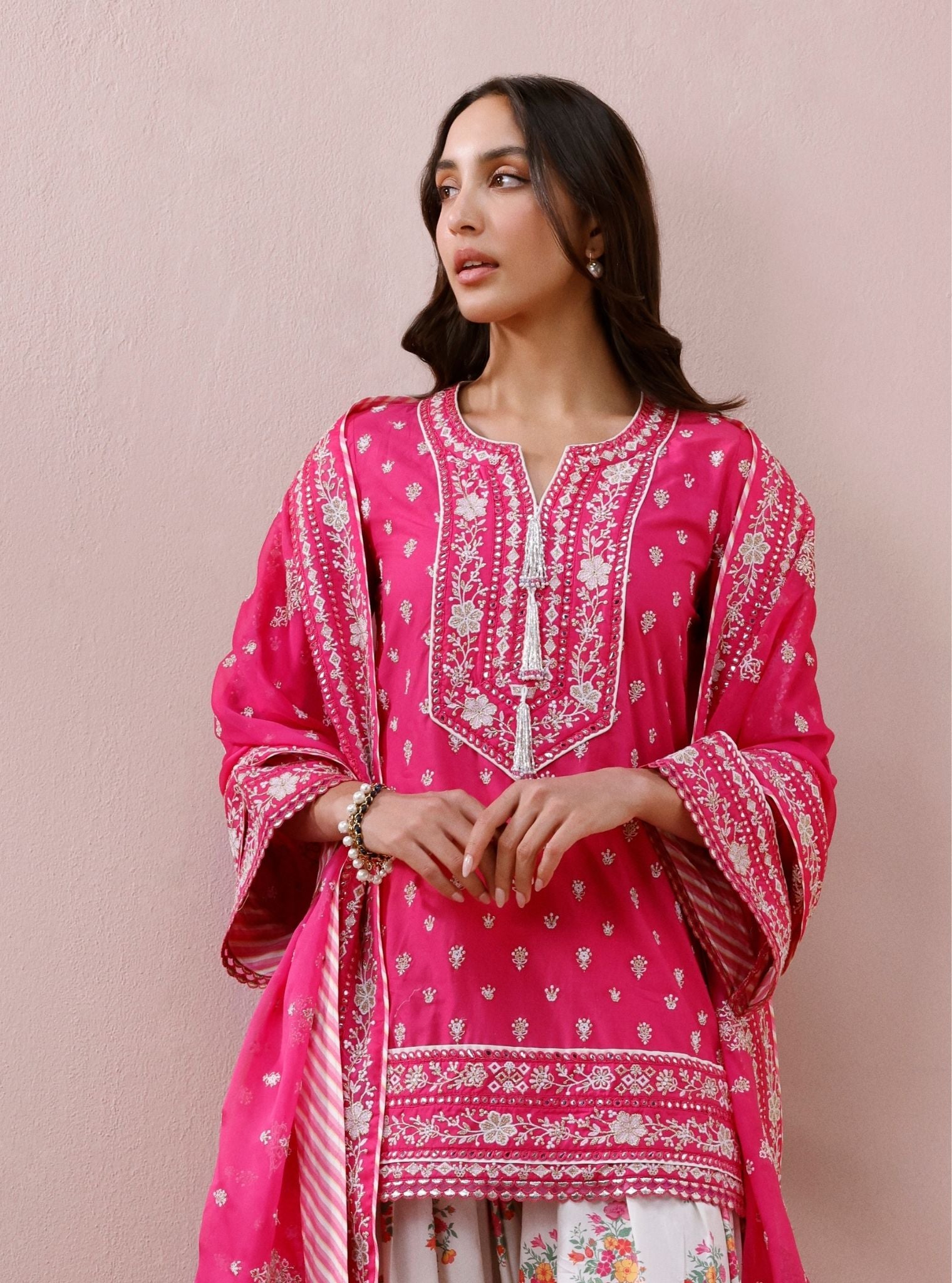 Sivi Supima Cotton Fuchsia Kurta with Farshi Salwar