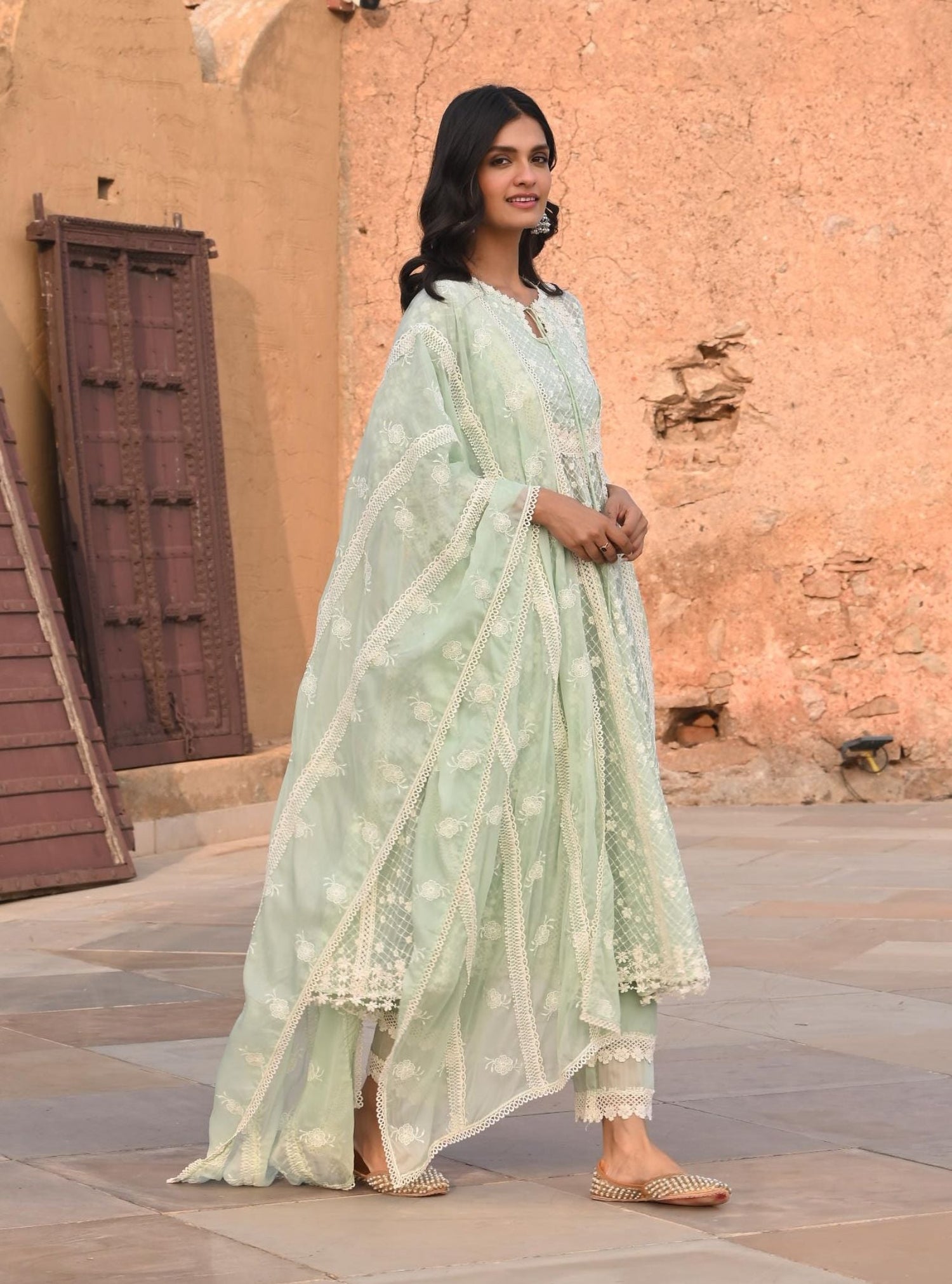 Zola Organza Pink Anarkali Kurta Set main image 0