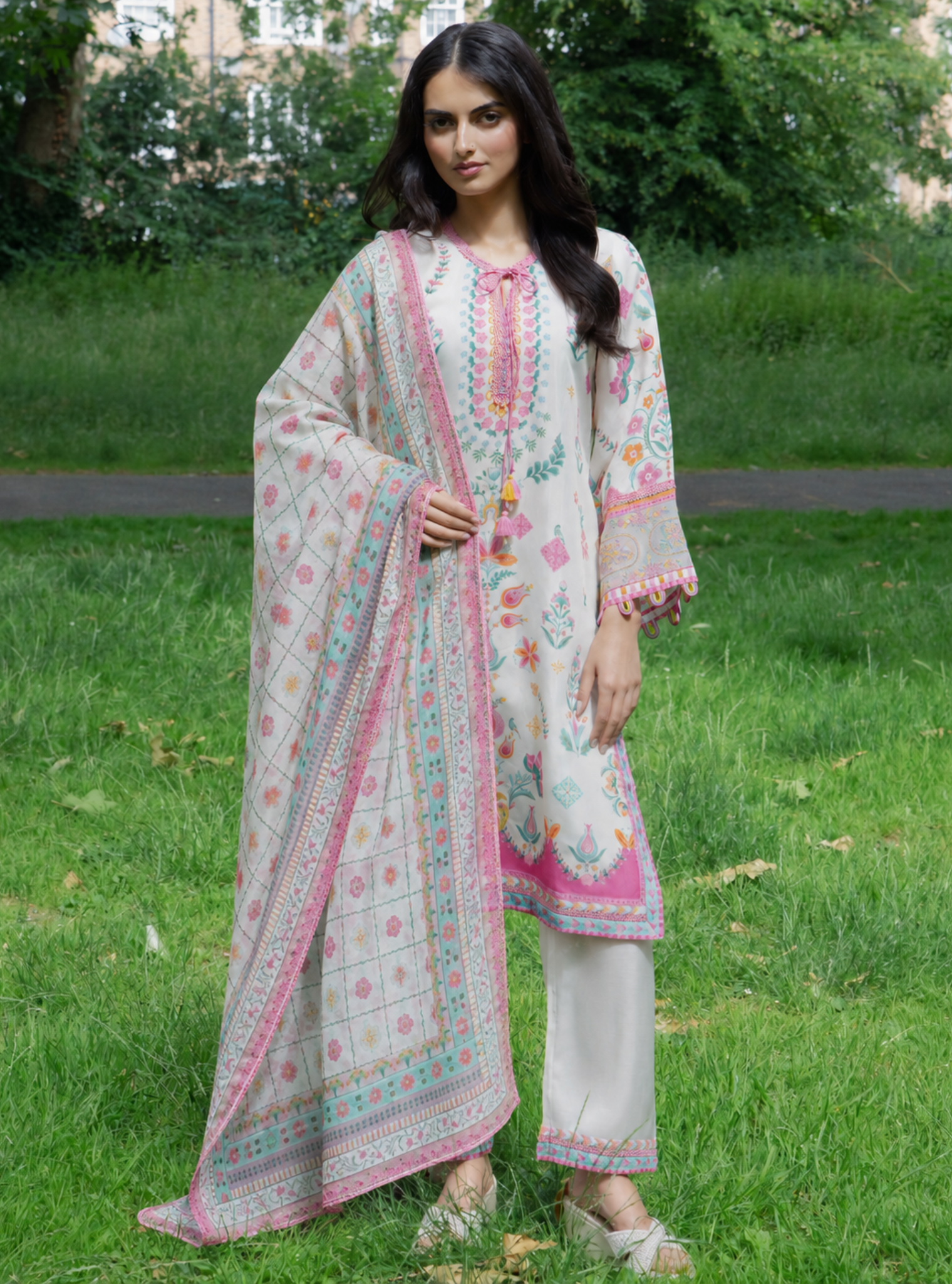 Elvi Lawn Printed White Kurta Set