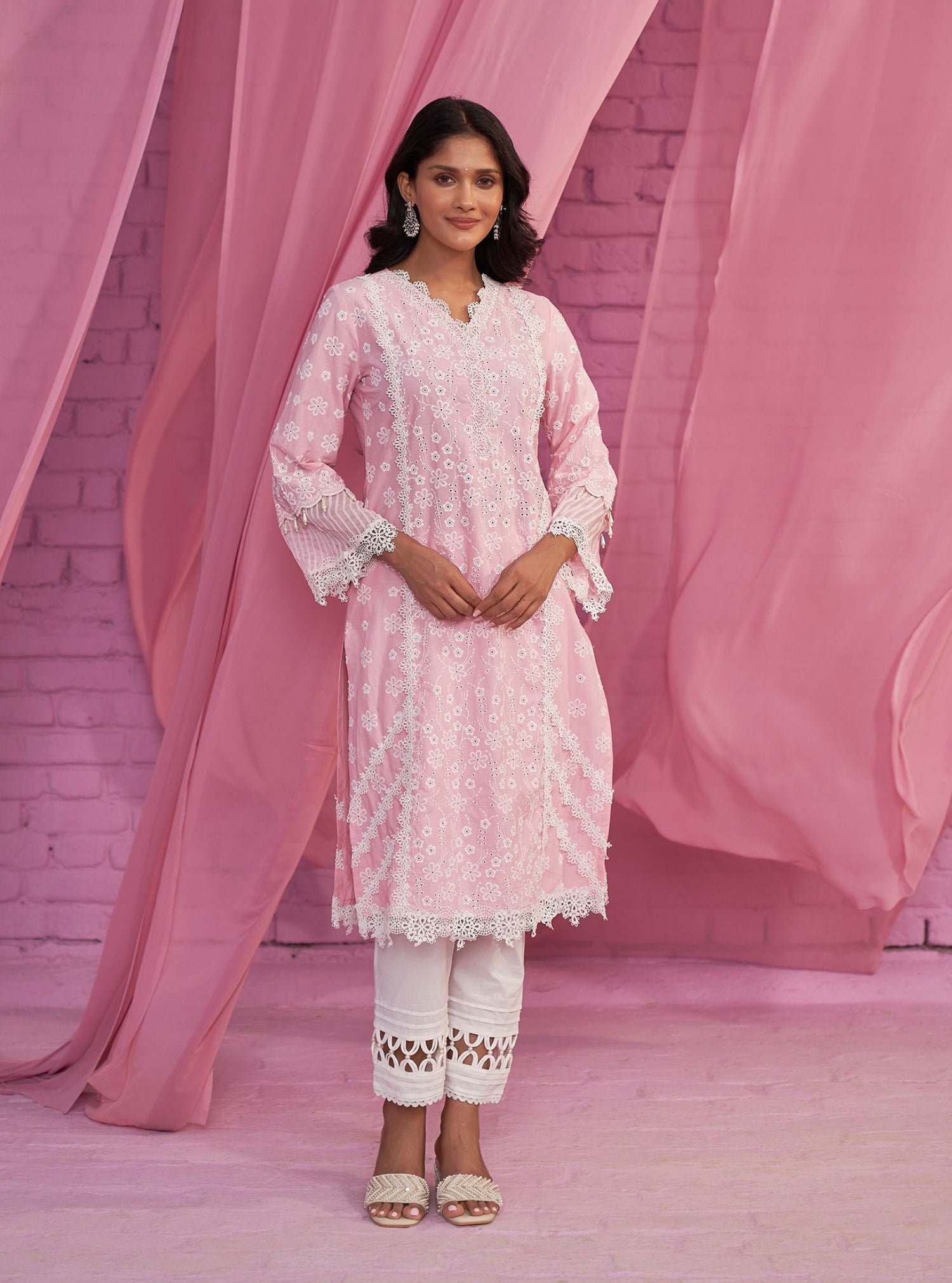 White Pink Organic Mulmul Dupatta main image 1