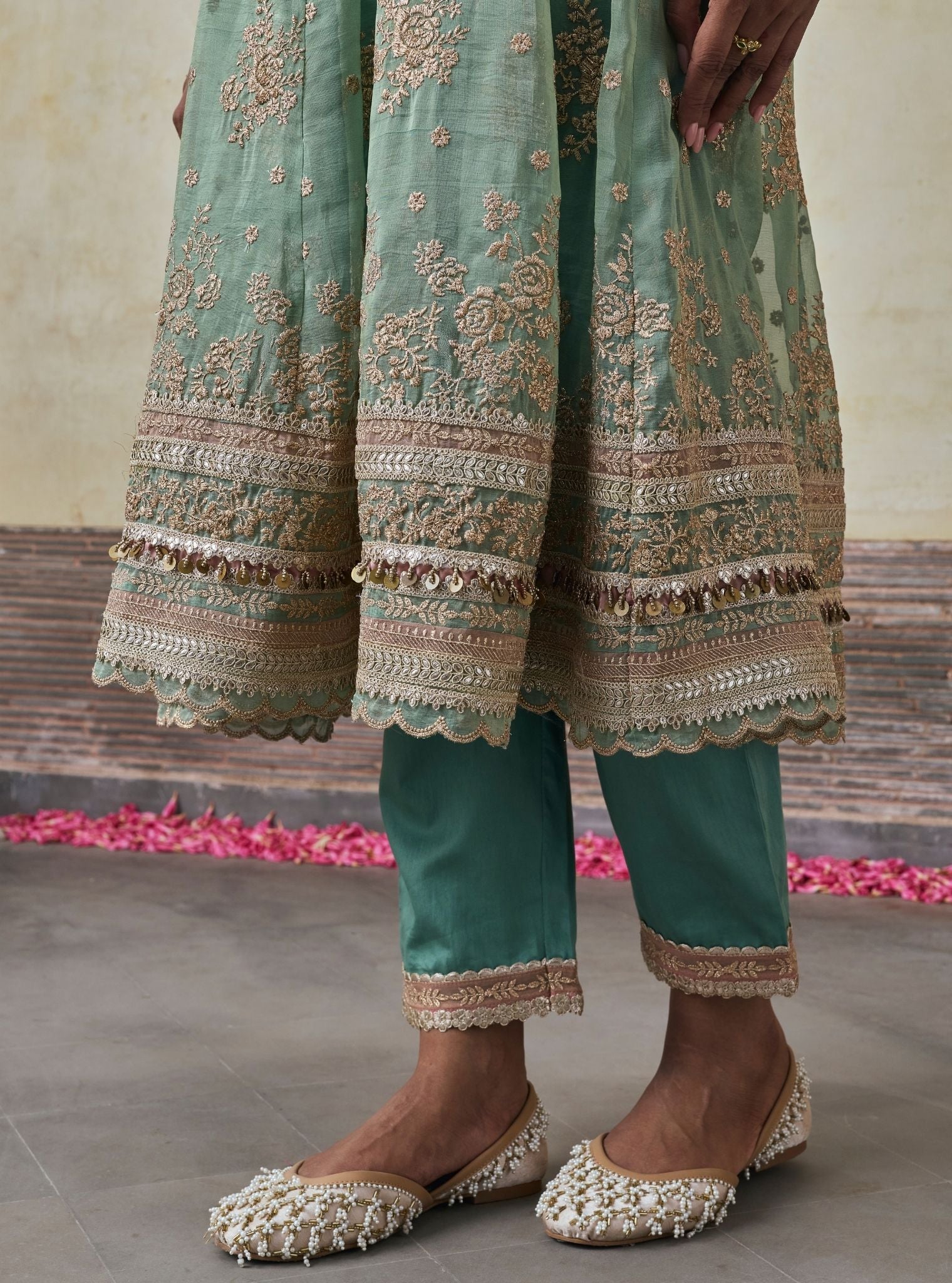 Dhwani Lurex Organza Teal Blue Anarkali Set