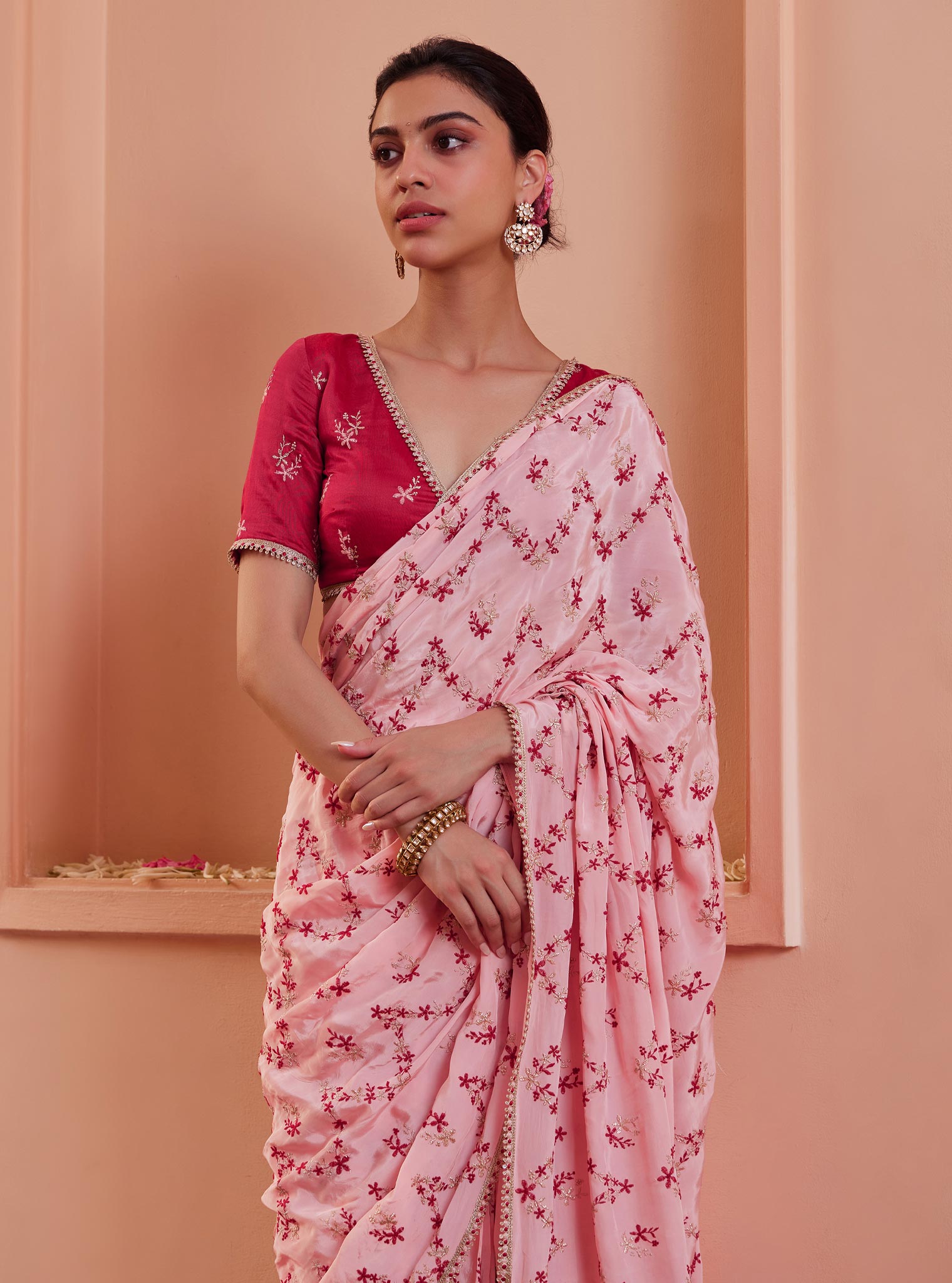 Mulmul Crepe Tavisi Pink Pre-Stitched??¨Saree