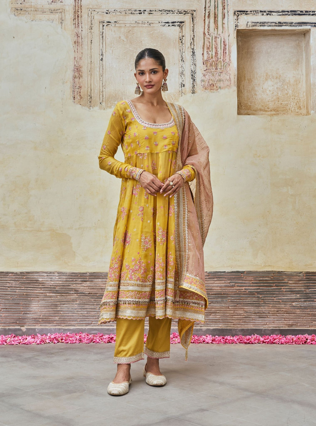 Dhwani Lurex Organza Yellow Anarkali Set