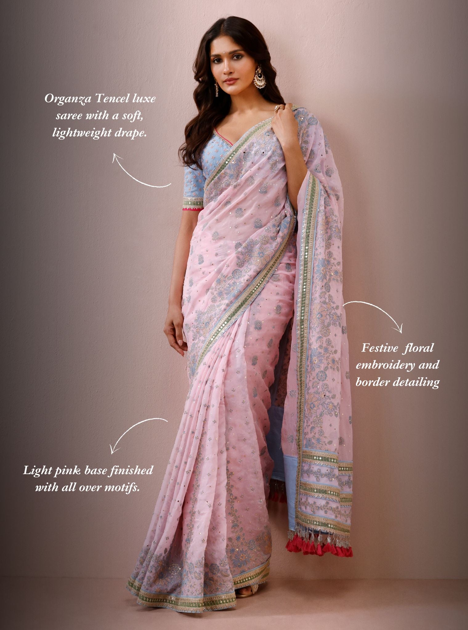 Lavi Organza Pink Saree