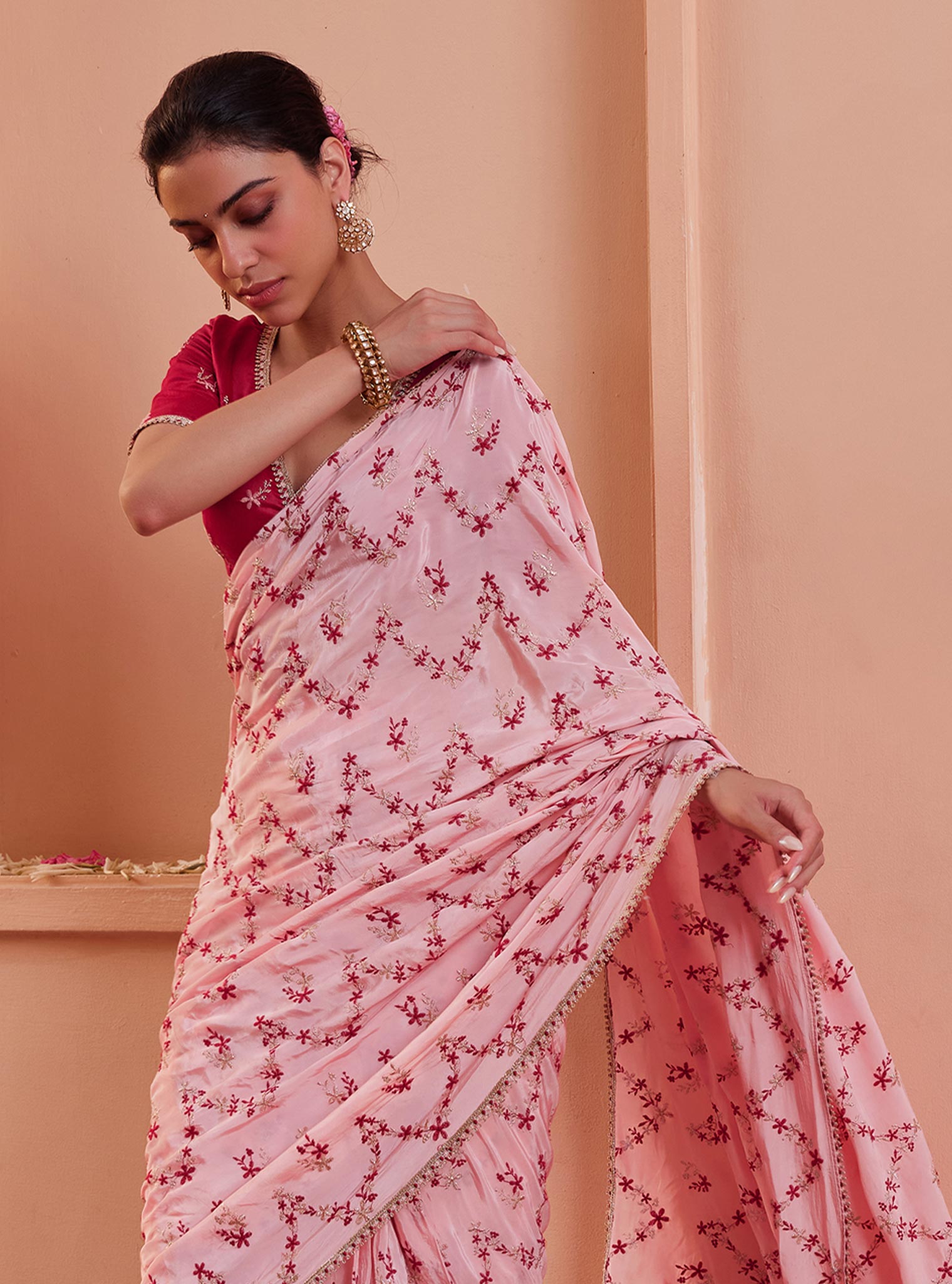 Mulmul Crepe Tavisi Pink Pre-Stitched??¨Saree