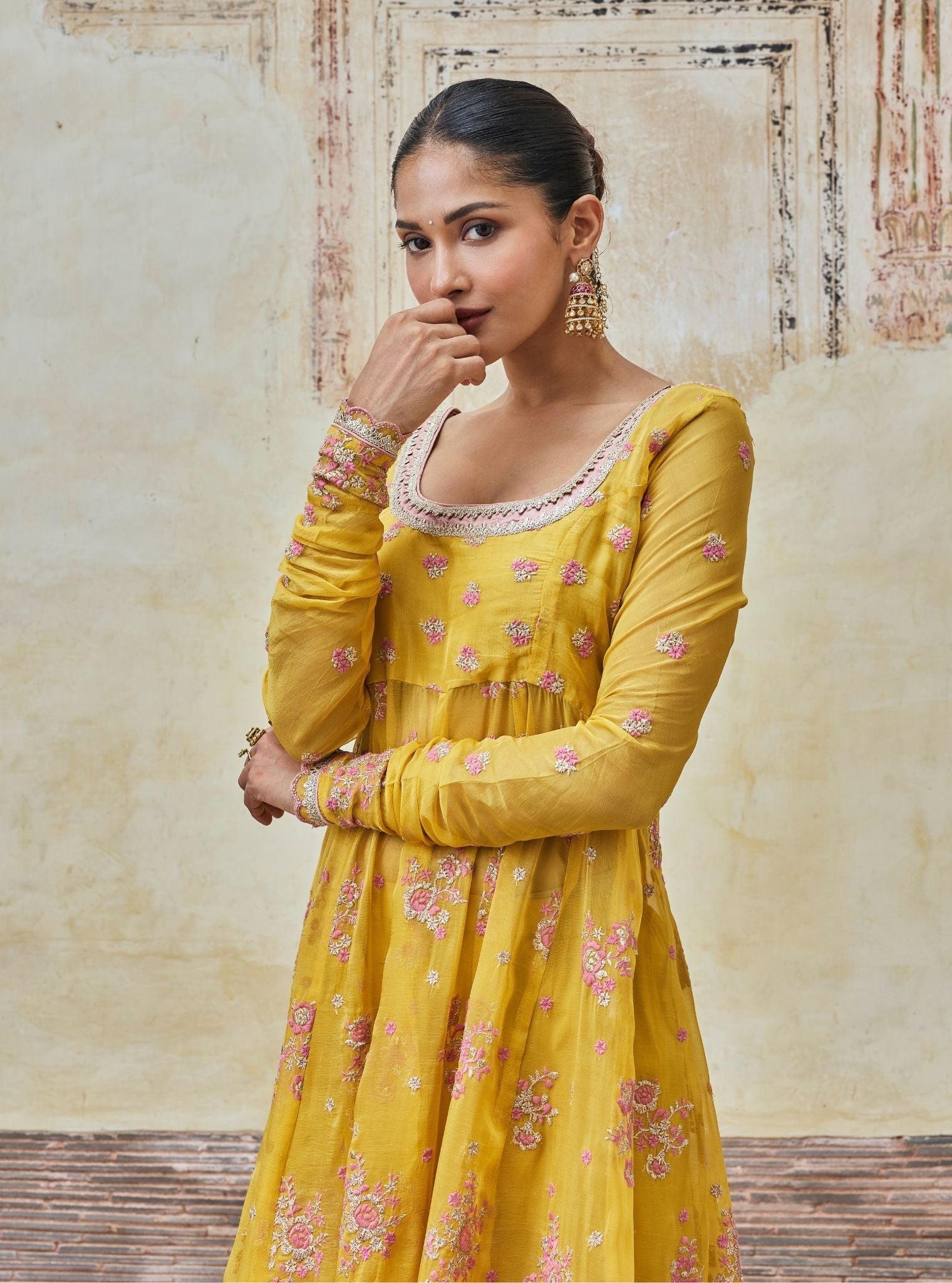 Dhwani Lurex Organza Yellow Anarkali Set