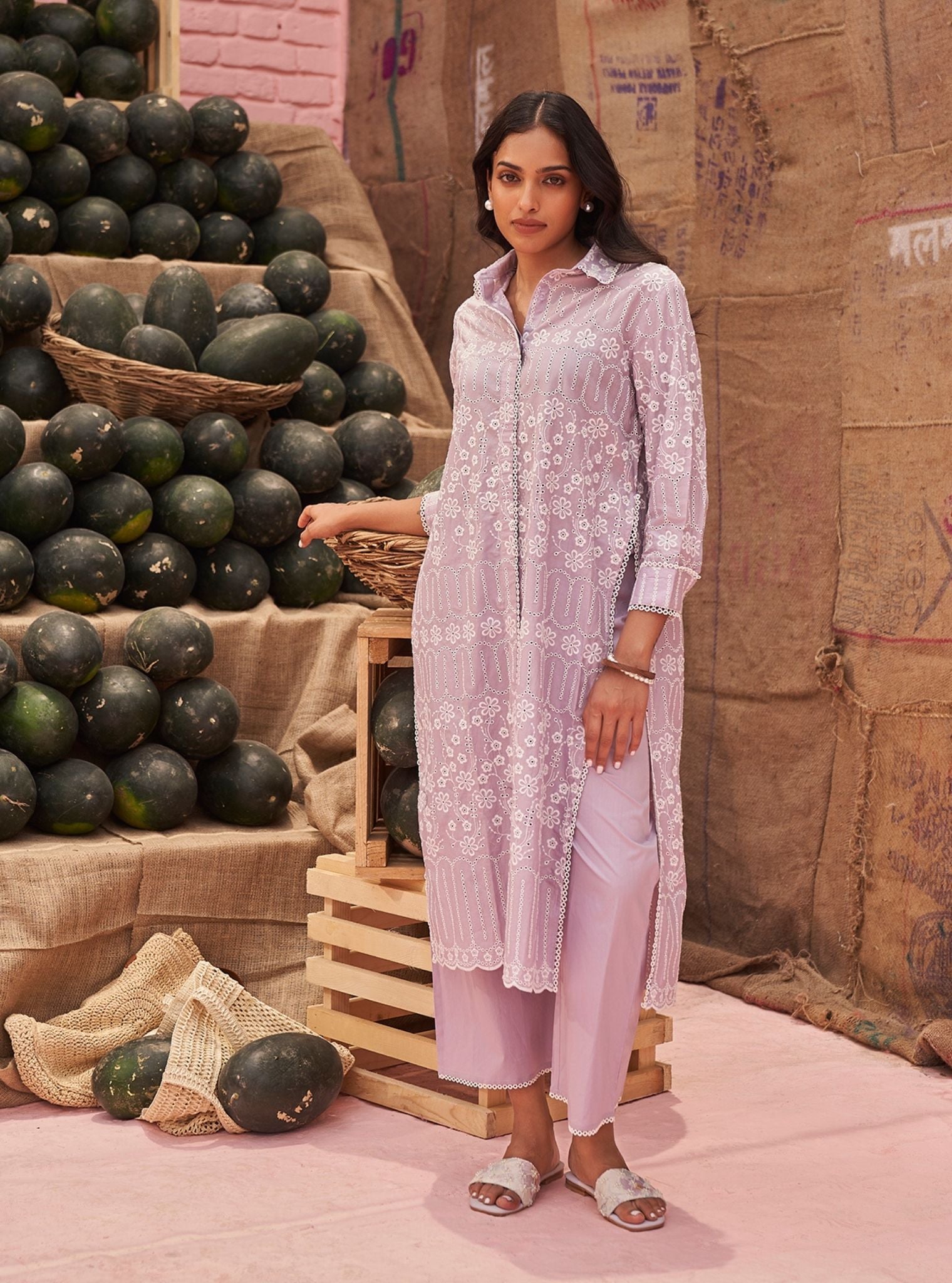 Heli Cotton Lilac Long Kurta