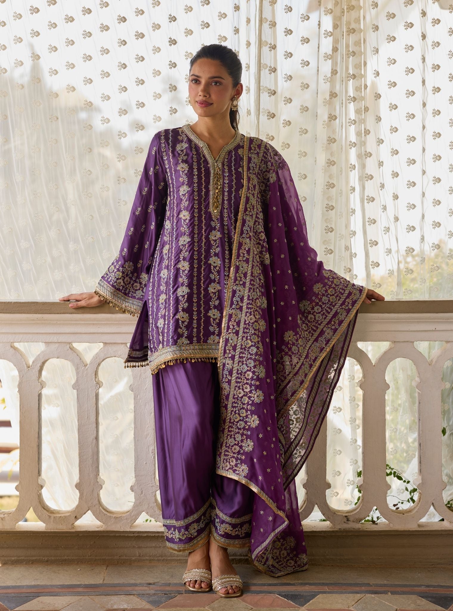Pralika Bemberg Satin Purple Kurta Set