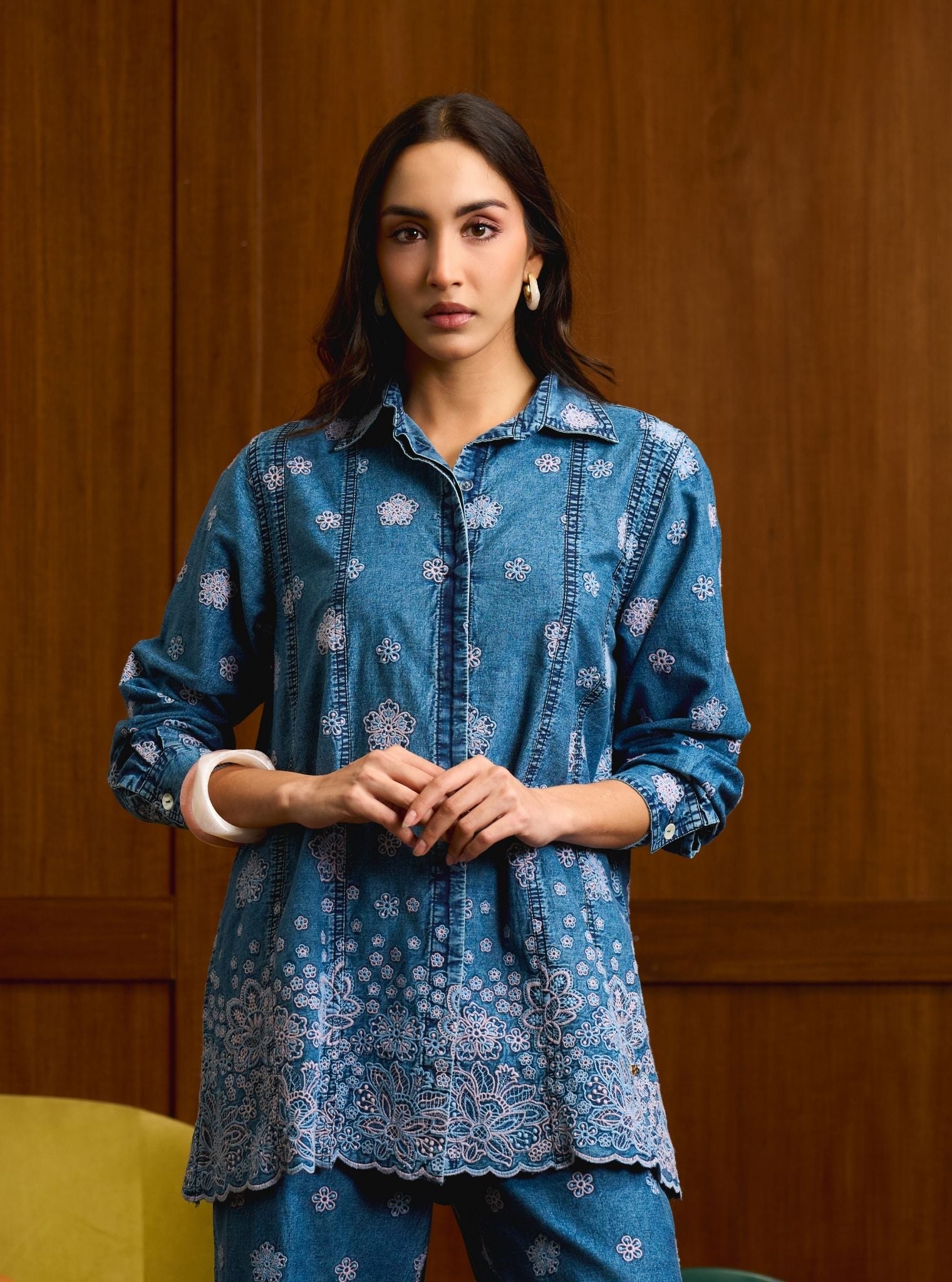 Taneira Denim Lilac Shirt Set