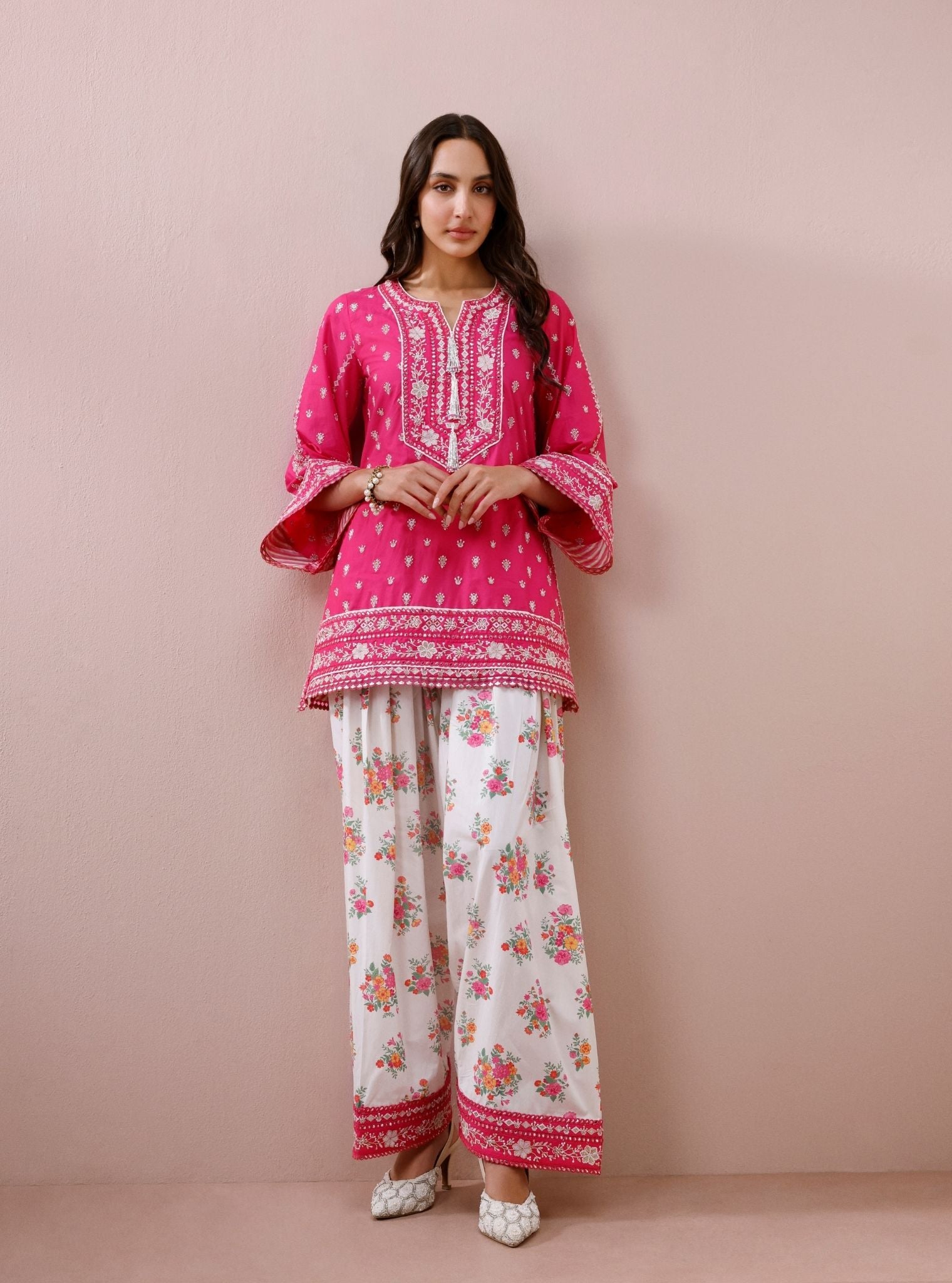 Sivi Supima Cotton Fuchsia Kurta with Farshi Salwar