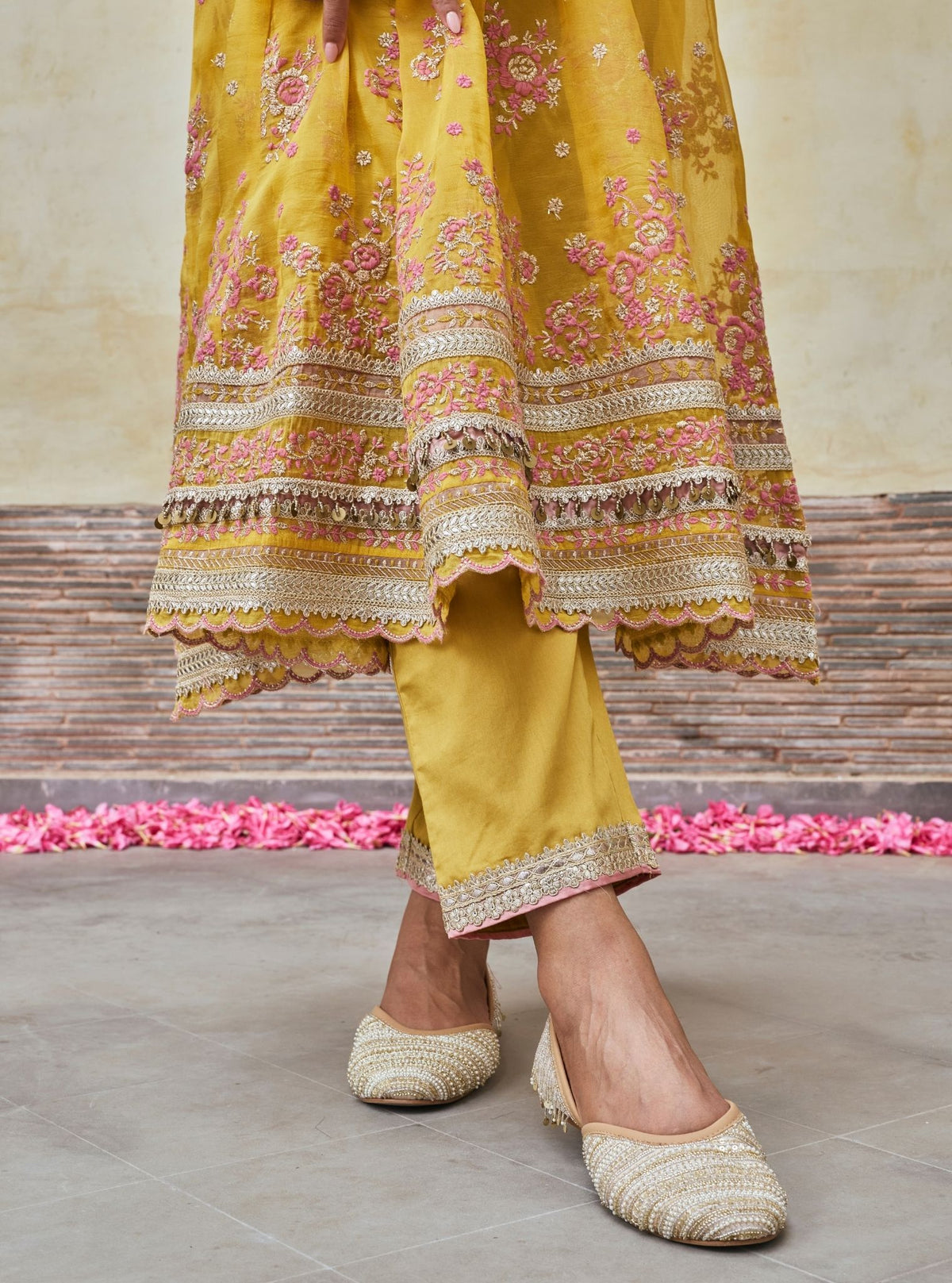 Dhwani Lurex Organza Yellow Anarkali Set