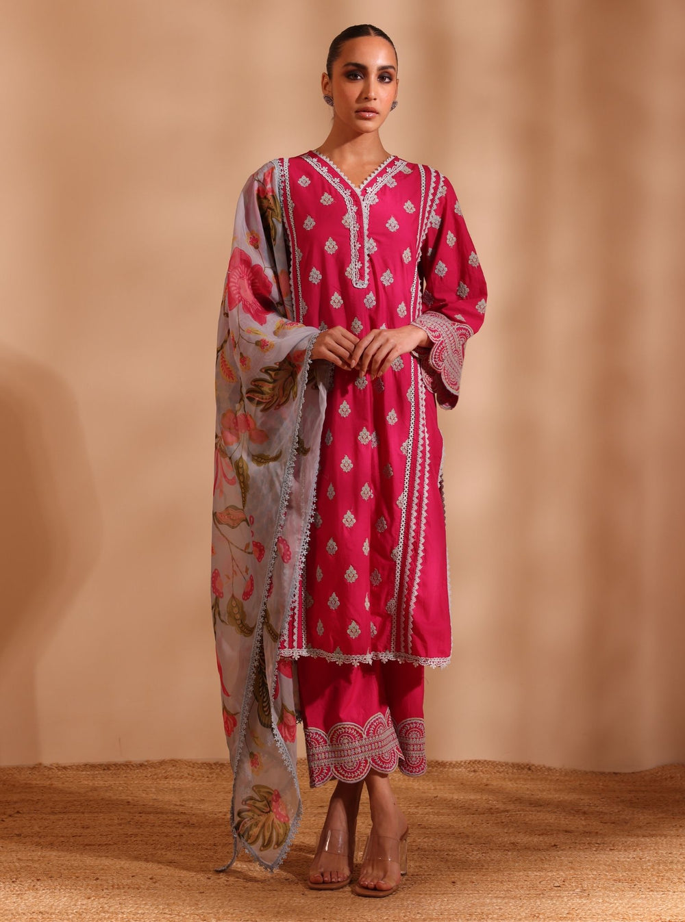 Komen Supima Cotton Fuschia Kurta Set