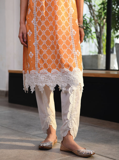 Mulmul Supima Cotton Newry Orange Kurta main image 1