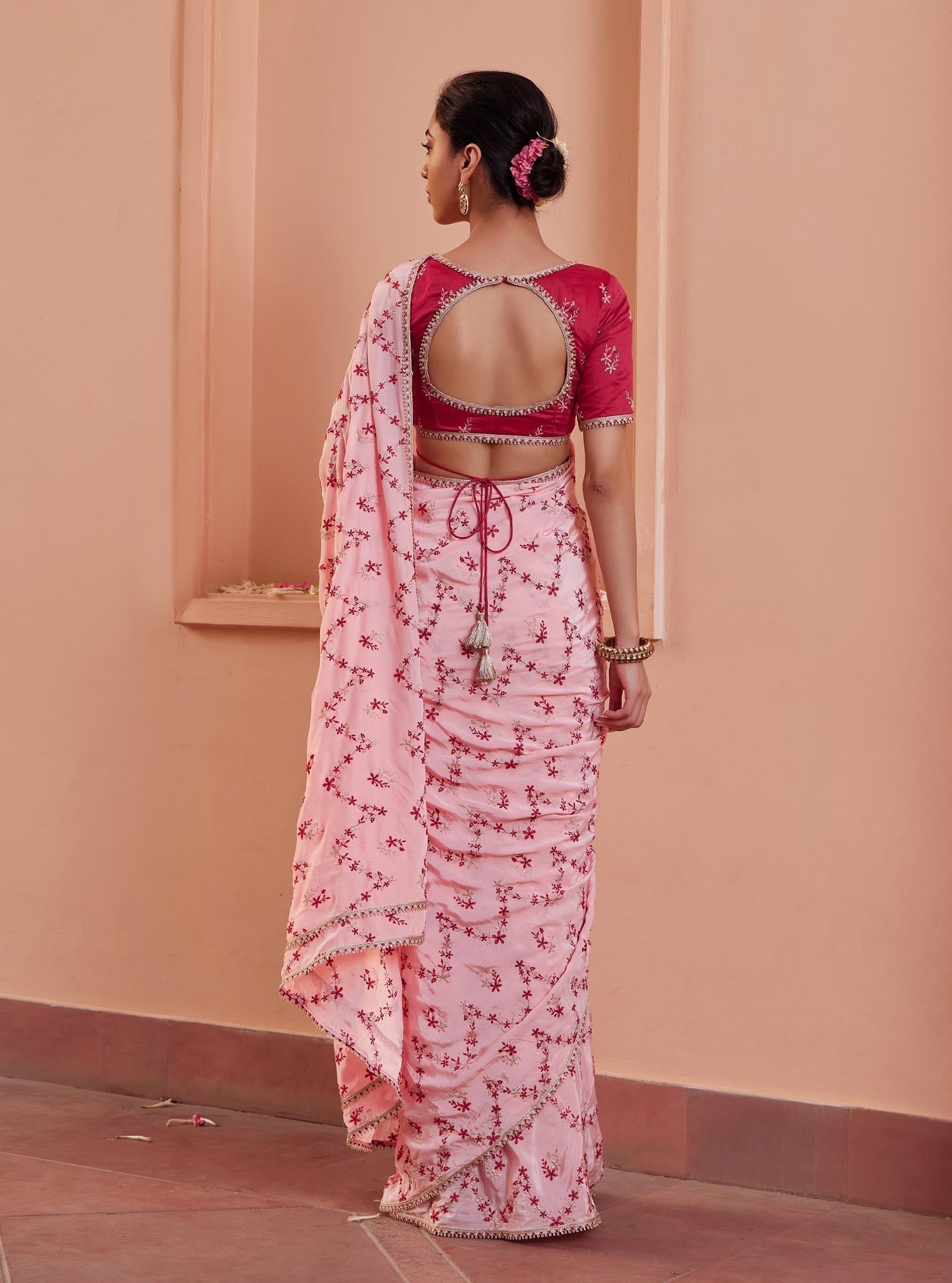 Mulmul Crepe Tavisi Pink Pre-Stitched??¨Saree