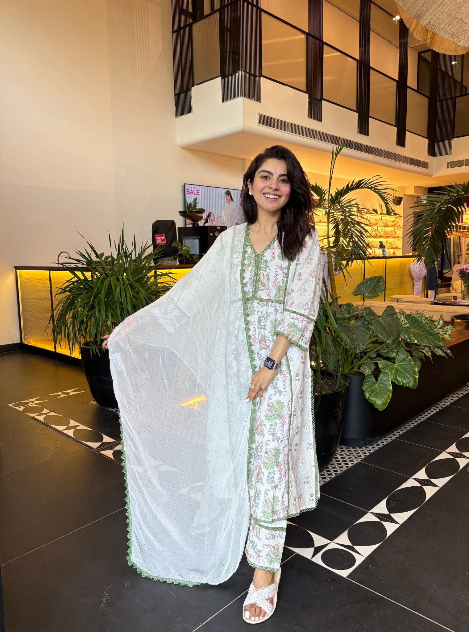 Mulmul Cotton Kalina Green Kurta With Mulmul Cotton Kalina Green Pant