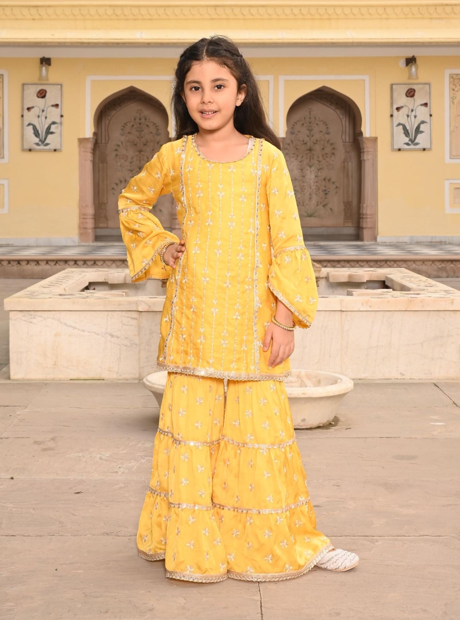 Mulmul Modal Satin Pyaari Yellow Kurta with Mulmul Modal Satin Pyaari Yellow Garara