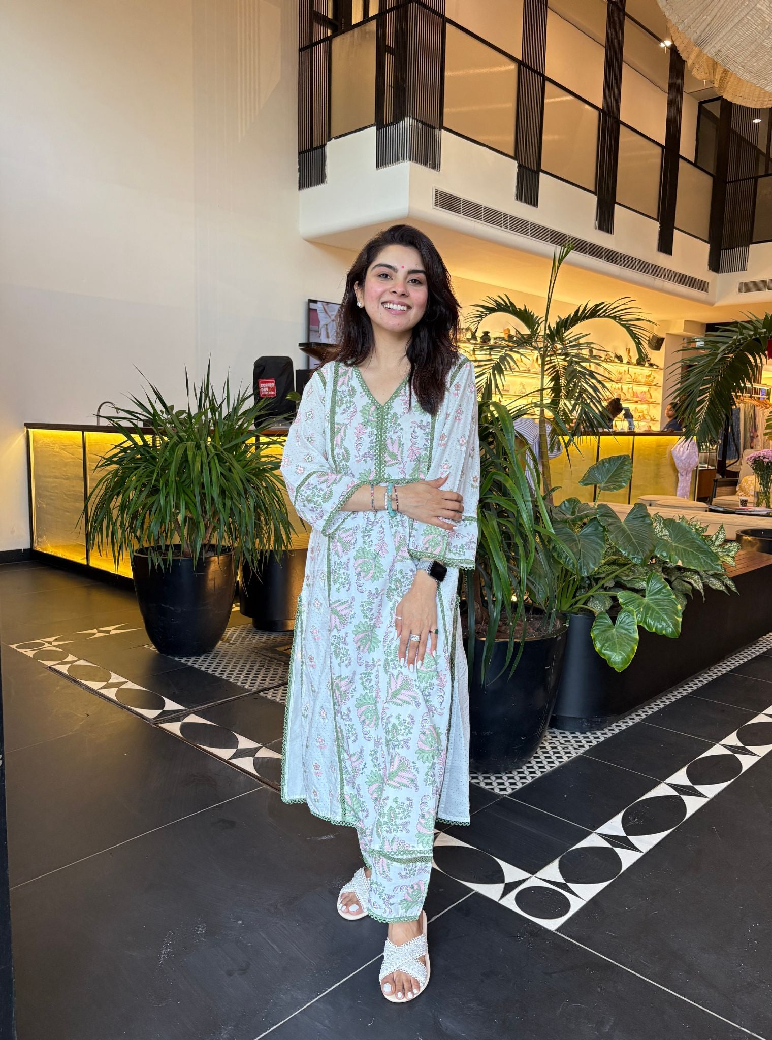Mulmul Cotton Kalina Green Kurta With Mulmul Cotton Kalina Green Pant