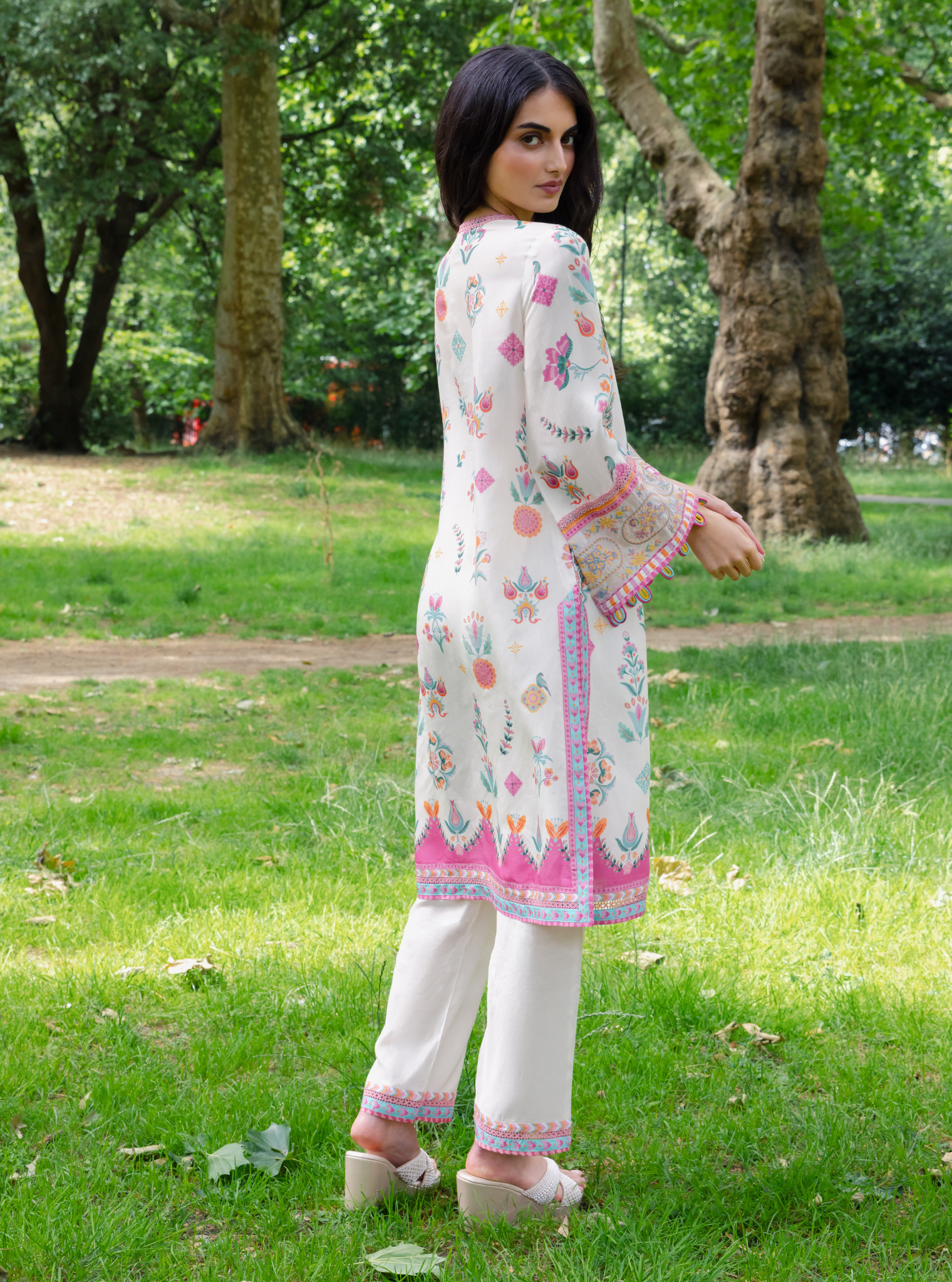 Elvi Lawn Printed White Kurta Set