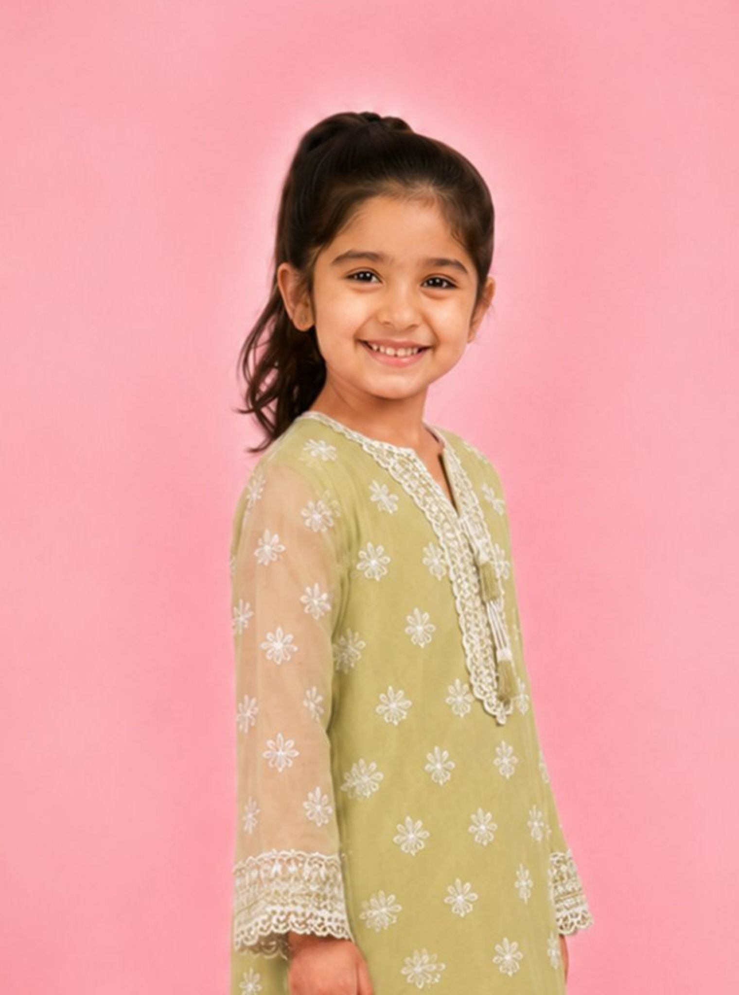 Sirae Organza Printed Lime & Pink Kurta Set
