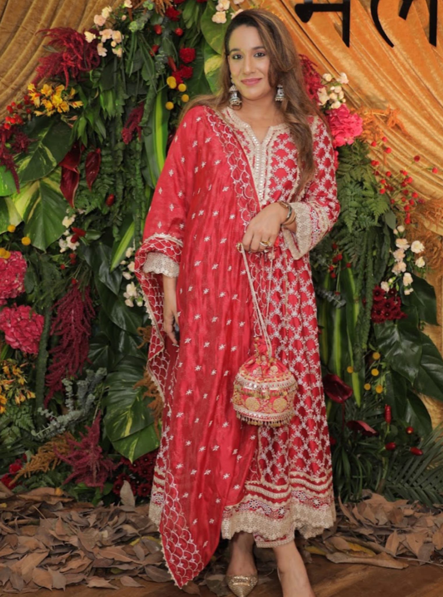 Mulmul Pima Satin Caem Red Kurta With Mulmul Pima Satin Caem Red Pant