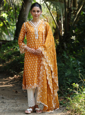 Mulmul Supima Cotton Sofia Orange Kurta