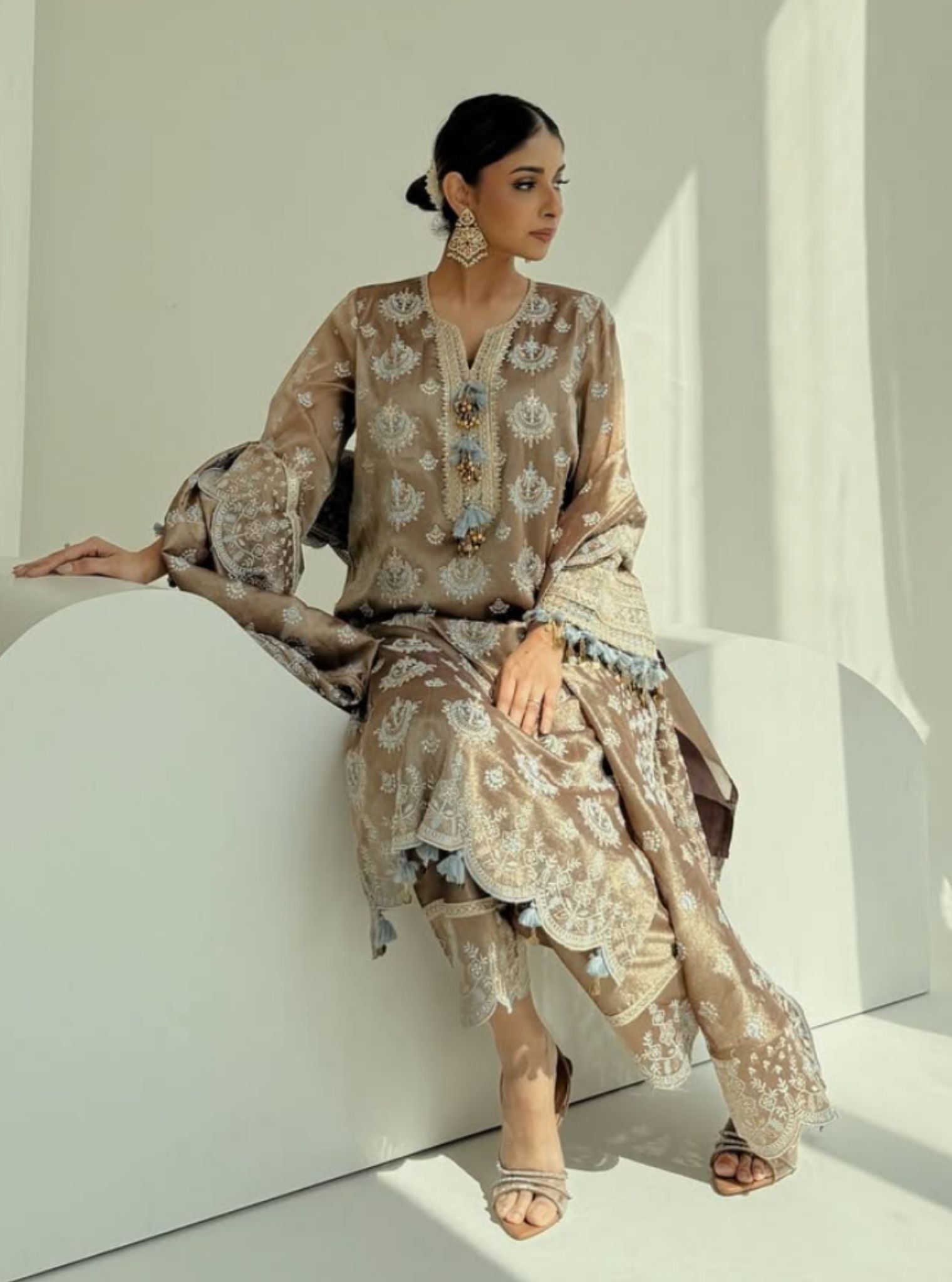 Amie Tissue Brown Kurta Set