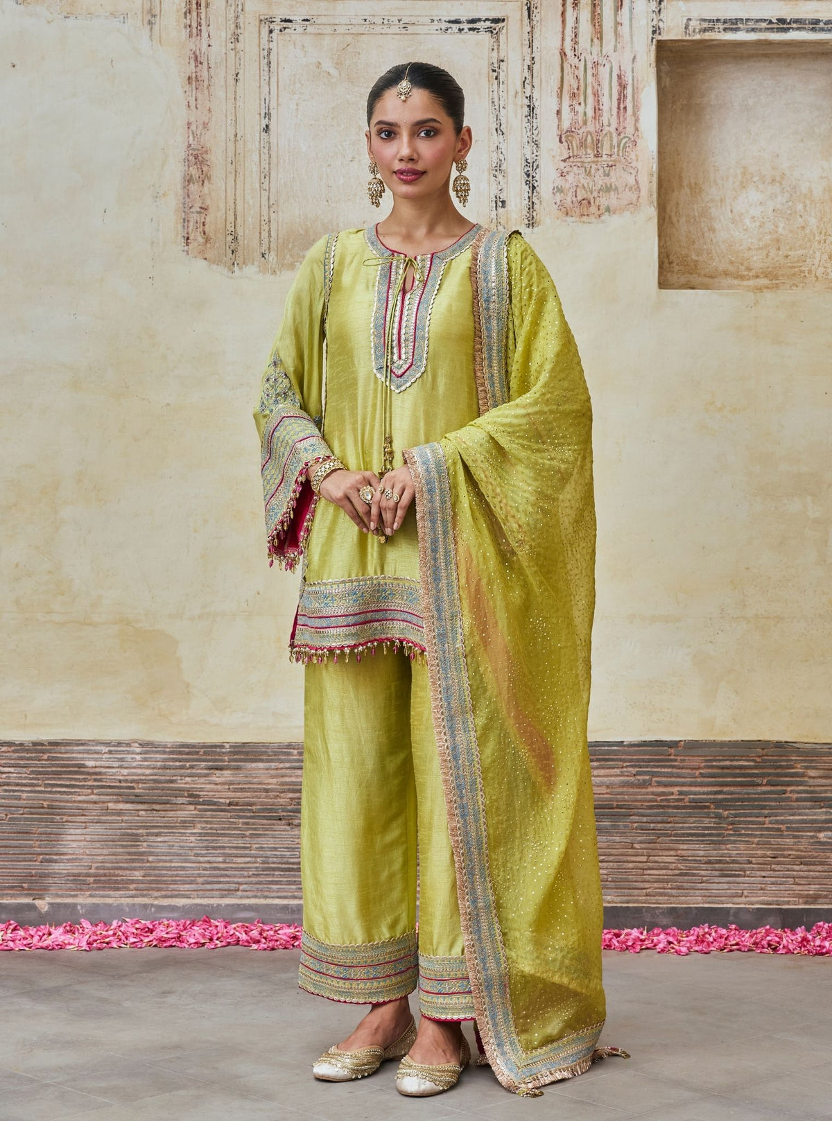 Rimya Bemberg Raw Silk Lime Kurta Set