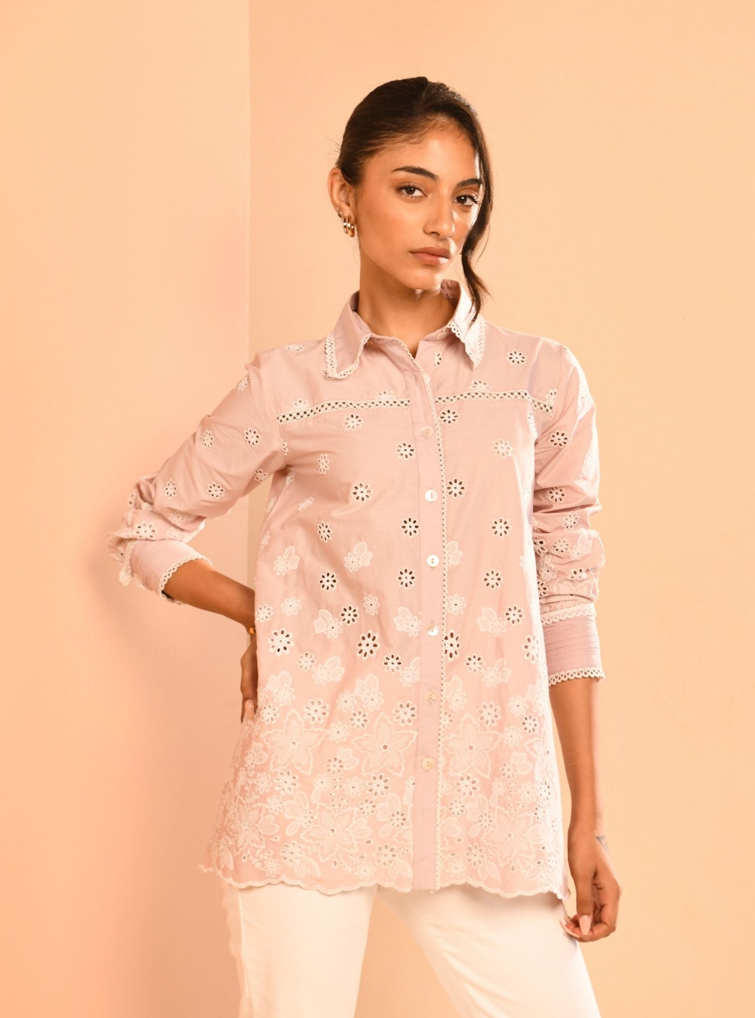 Mulmul Cotton Bea Dusty Pink Shirt