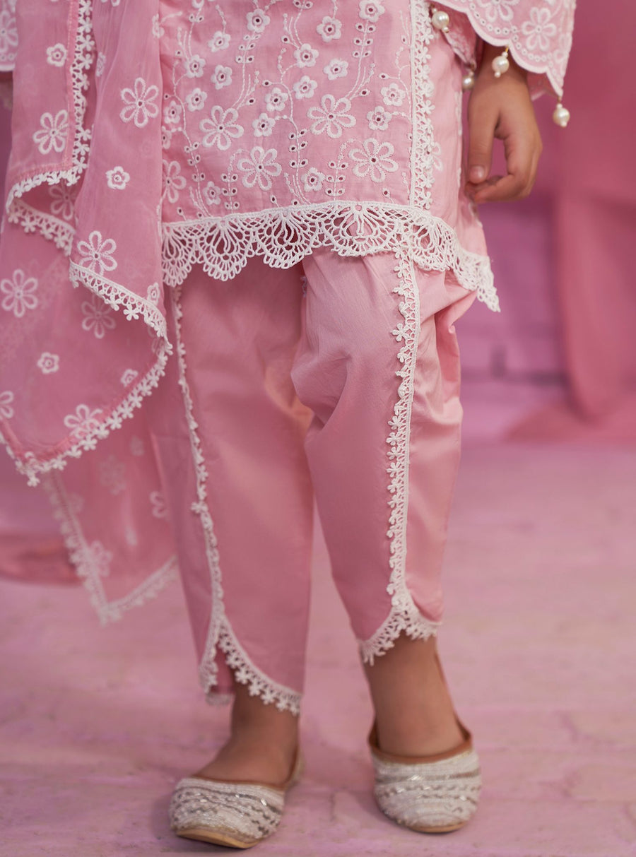 Mulmul Supima Cotton Verlem pink kurta