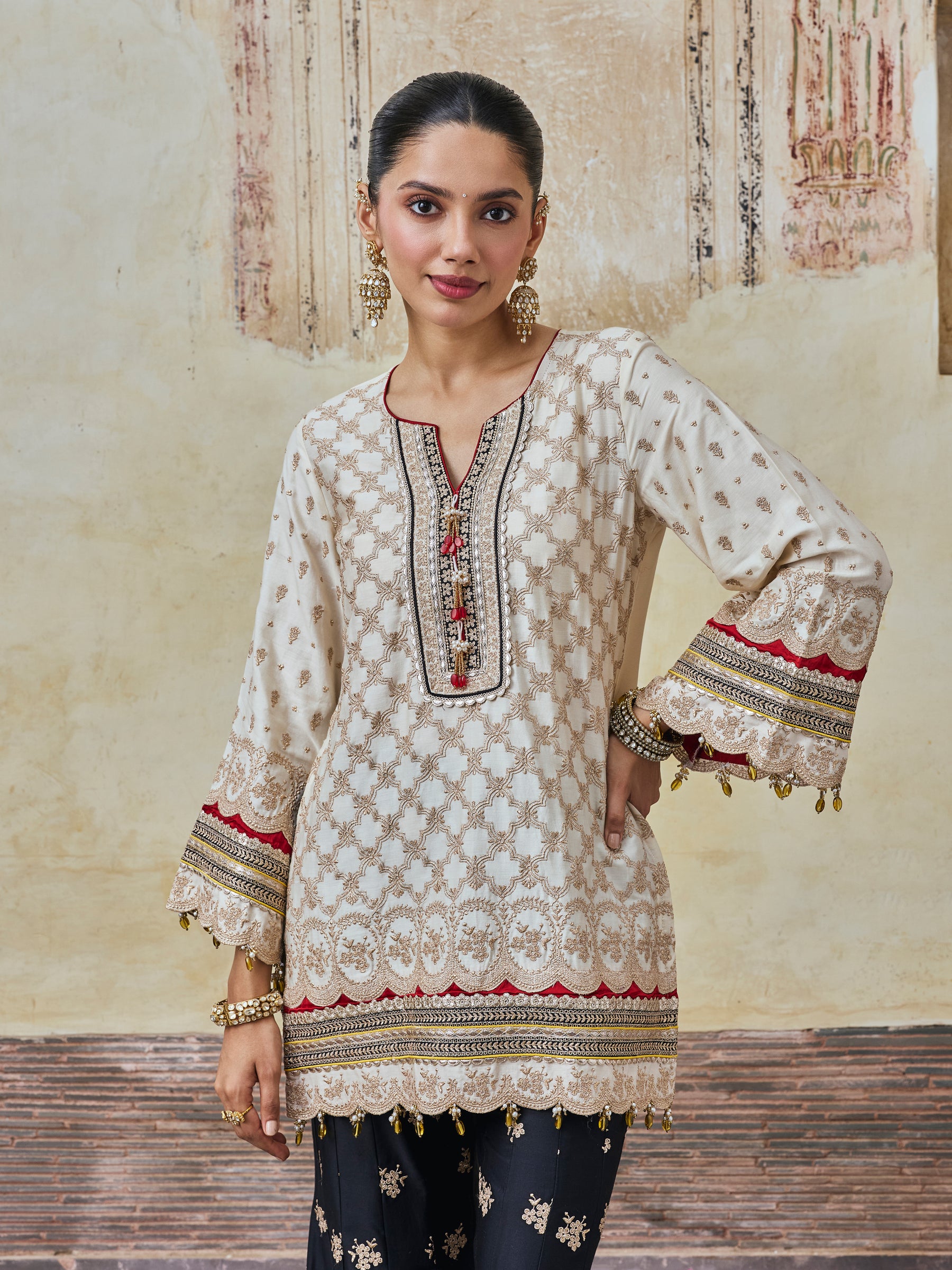 Kanti Pima Satin Off White Kurta & Sharara