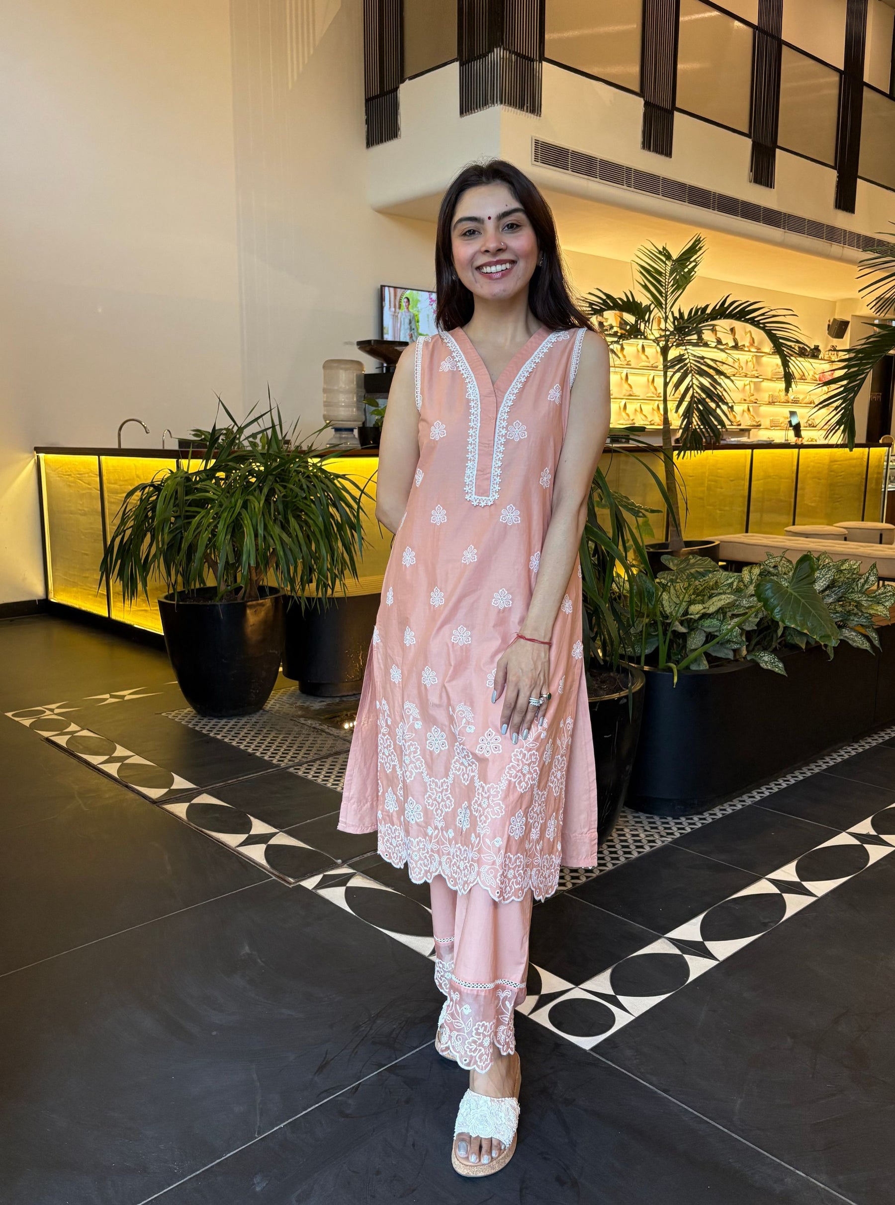 Tesni Cotton Peach Kurta Set