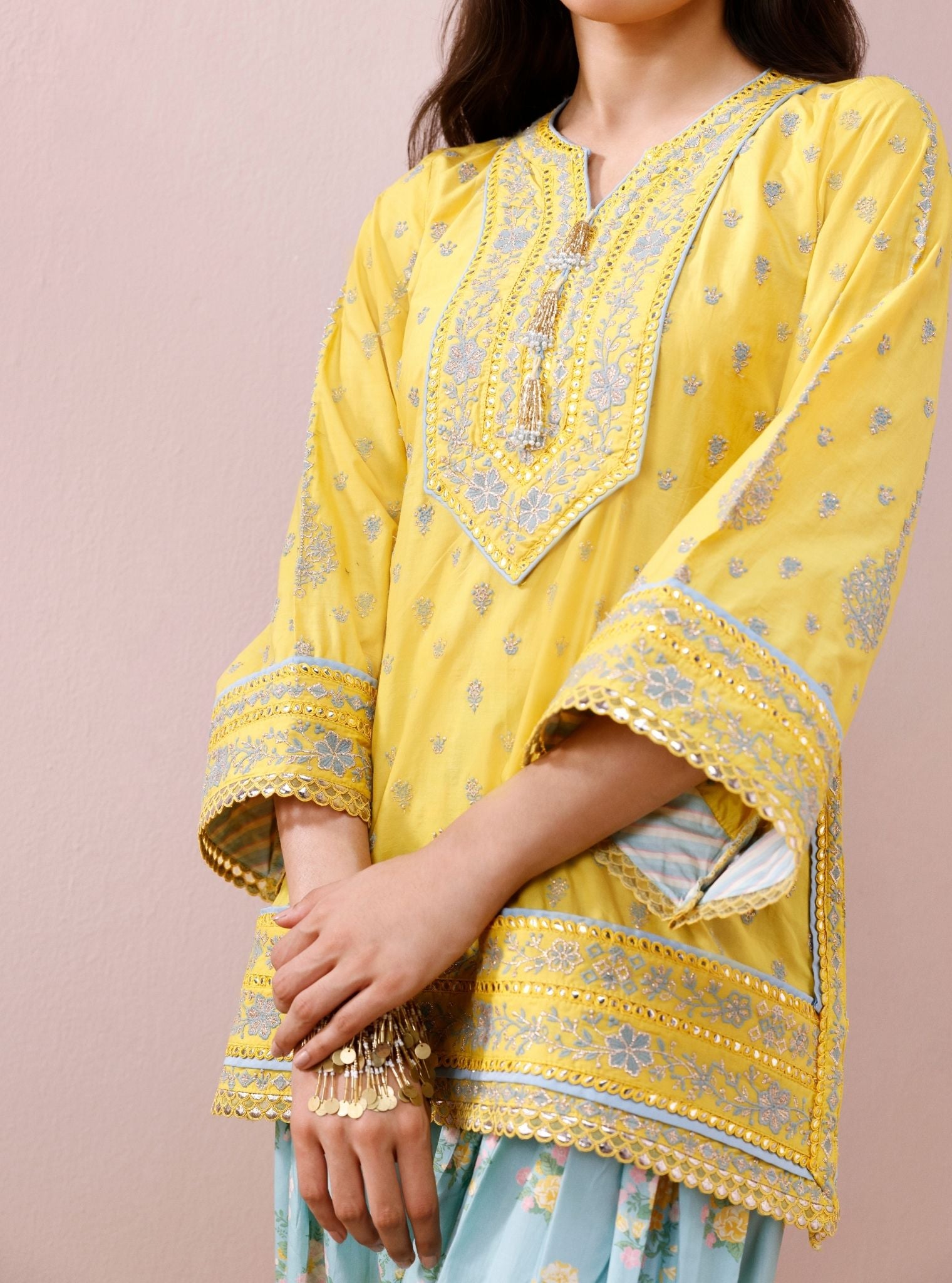 Sivi Supima Cotton Yellow Kurta with Farshi Salwar