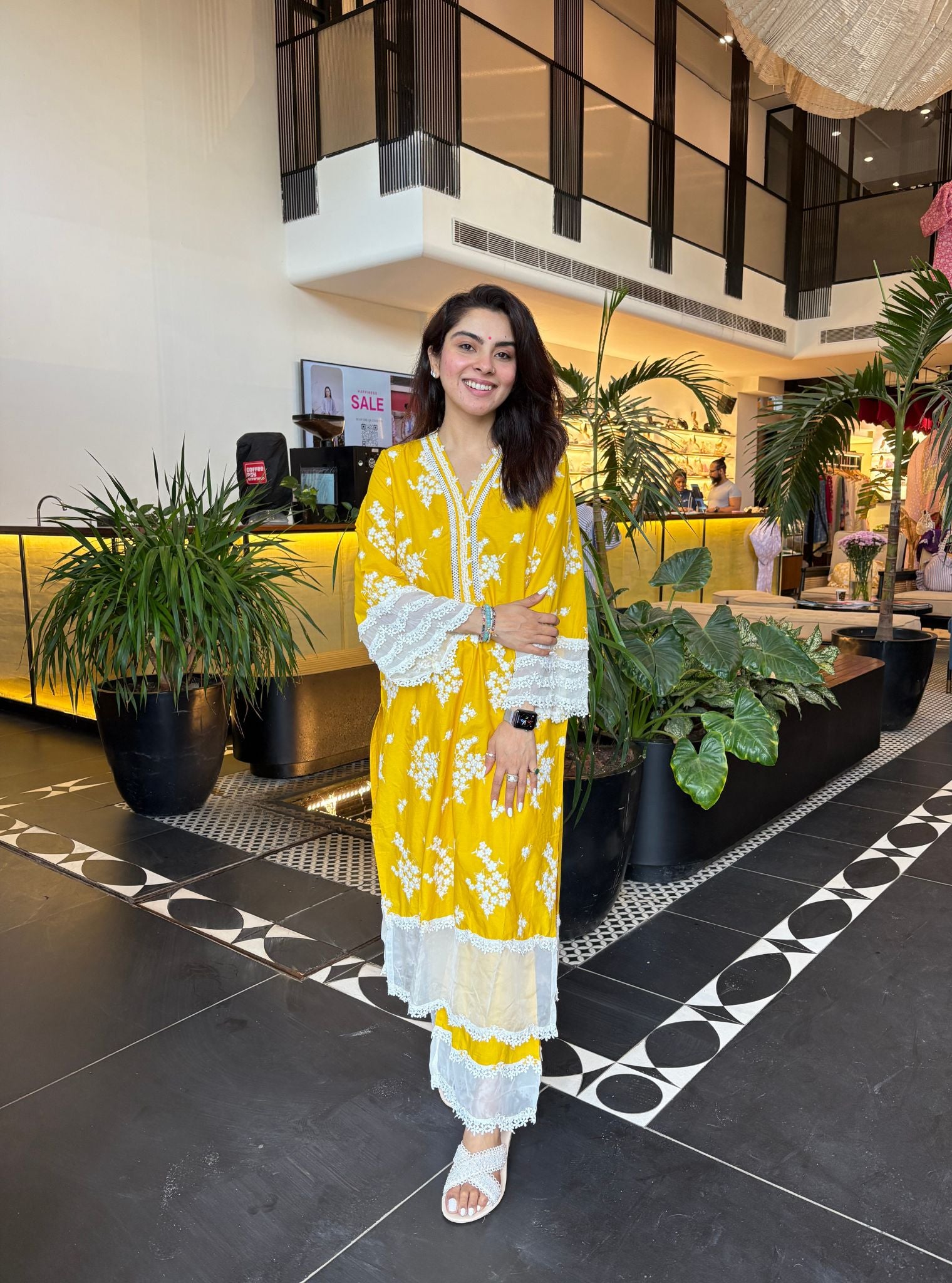 Mulmul Cotton Lola Yellow Kurta With Lola Yellow Palazzo