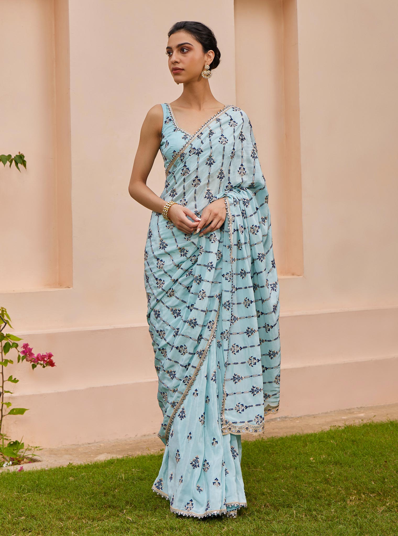 Dayika Crepe Blue Saree