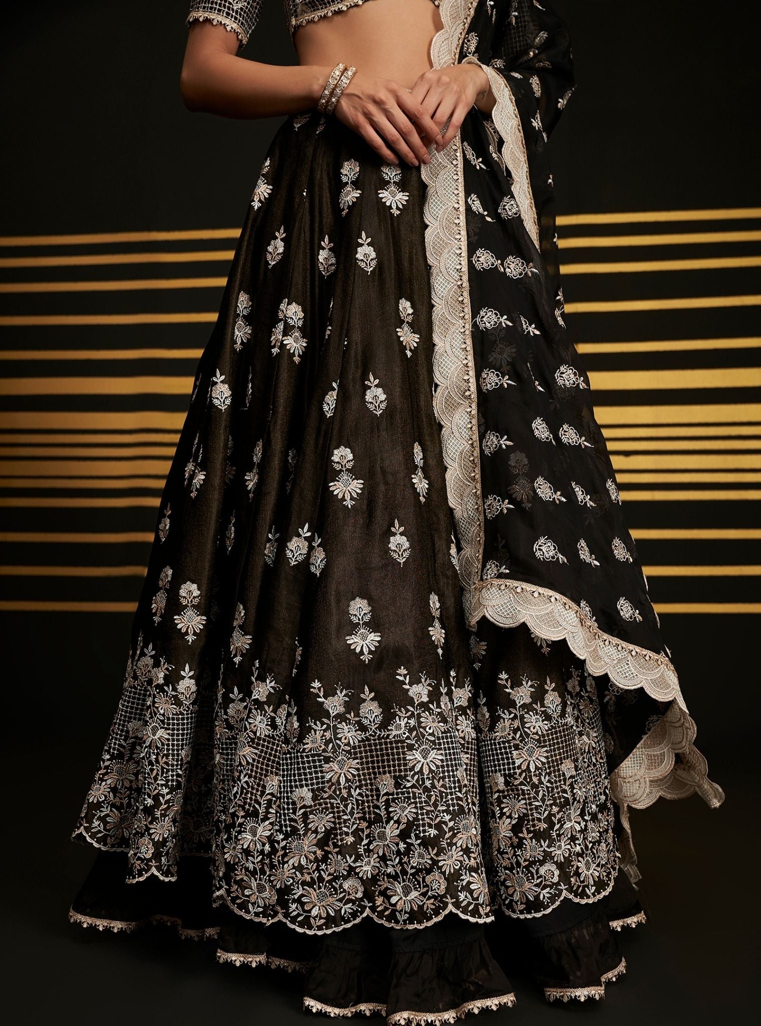 Mulmul Organza Sathi Black Dupatta