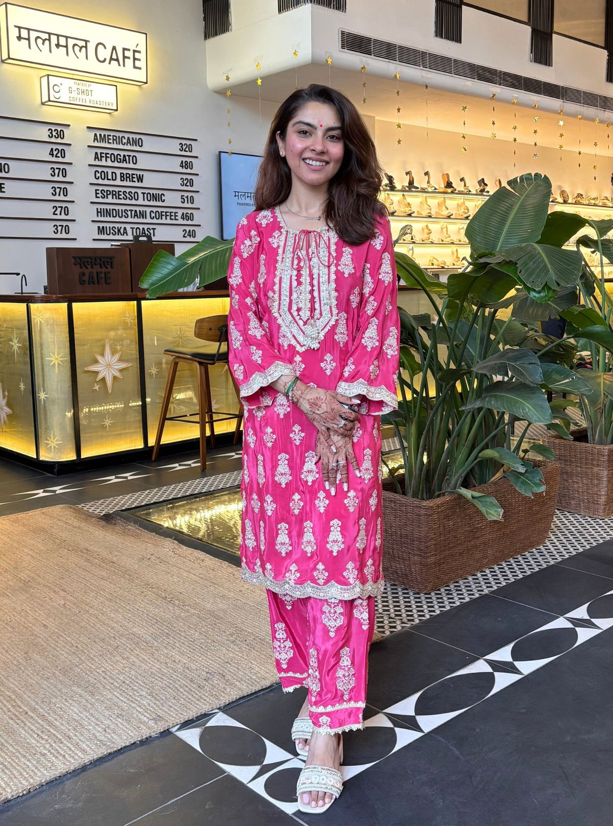 Intira Pima Satin Fuschia Kurta Set