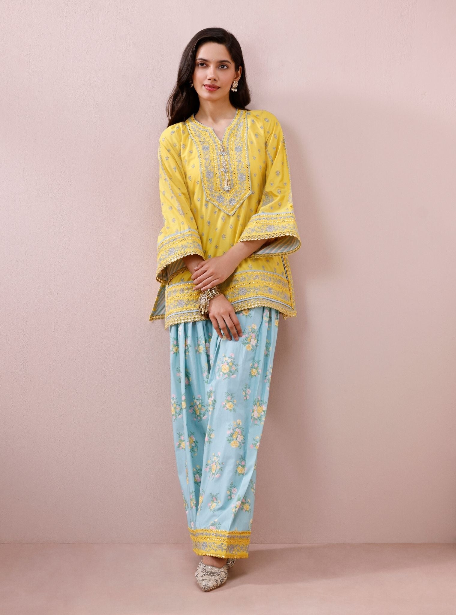 Sivi Supima Cotton Yellow Kurta with Farshi Salwar
