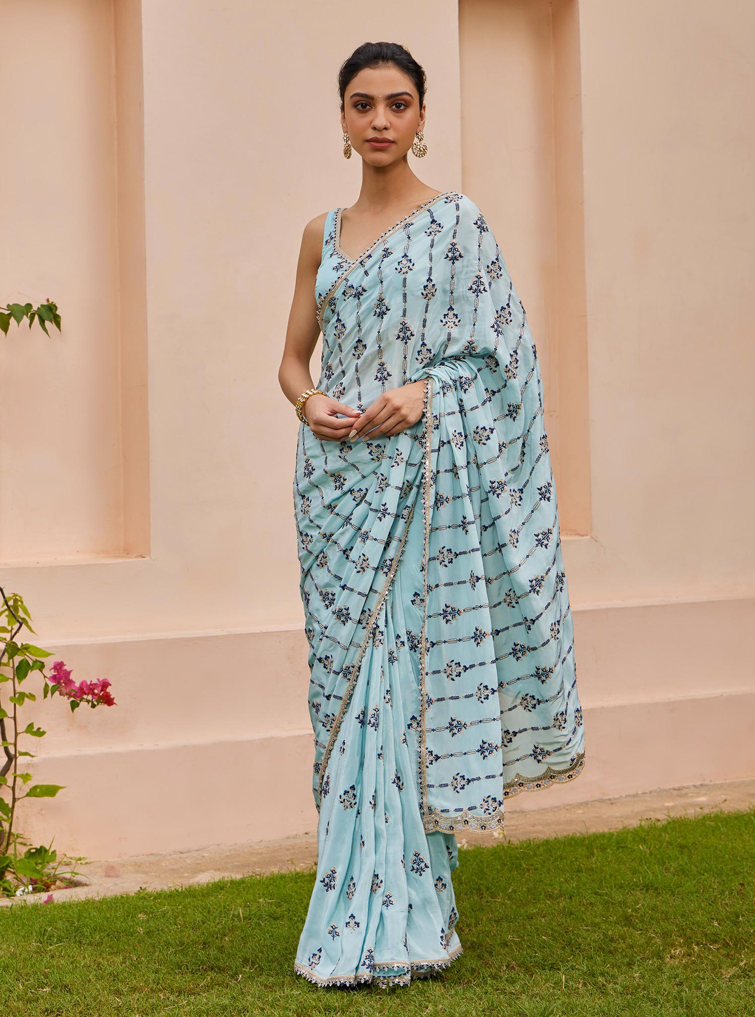 Dayika Crepe Blue Saree