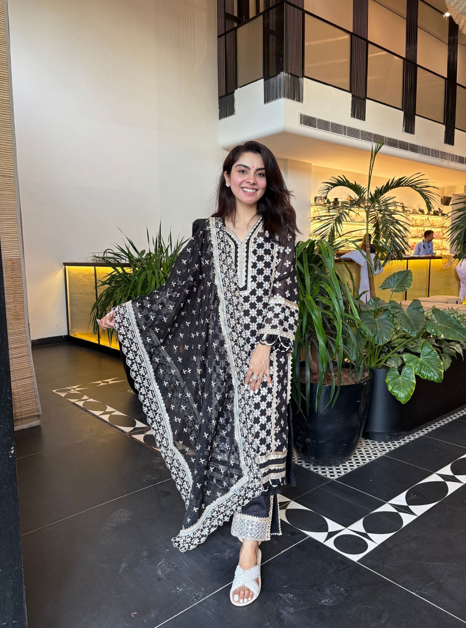 Mulmul Organza Citra Black Kurta with Samici Black Pant