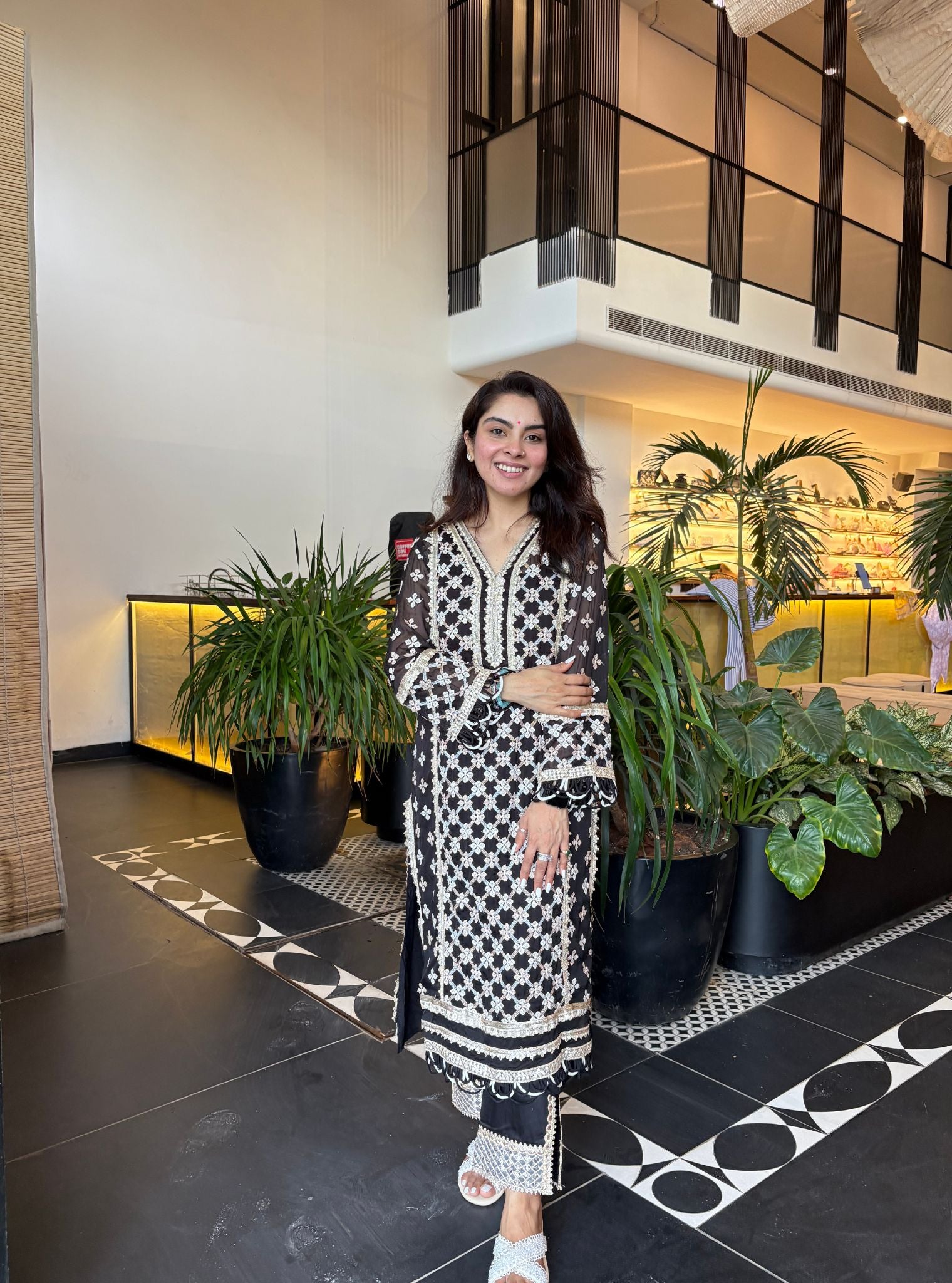 Mulmul Organza Citra Black Kurta with Samici Black Pant