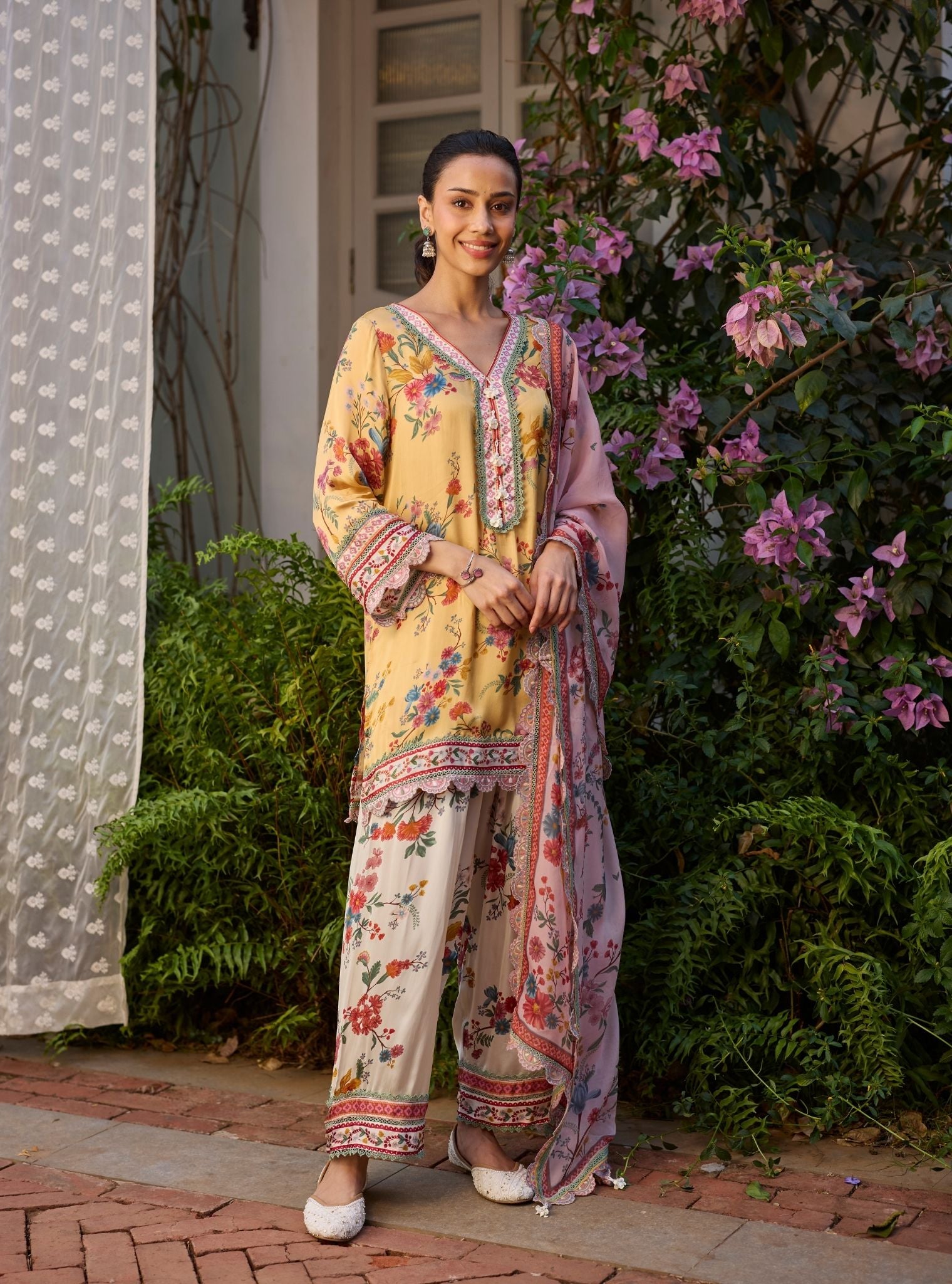 Kena Cupro Satin Mustard Kurta With Farshi Salwar