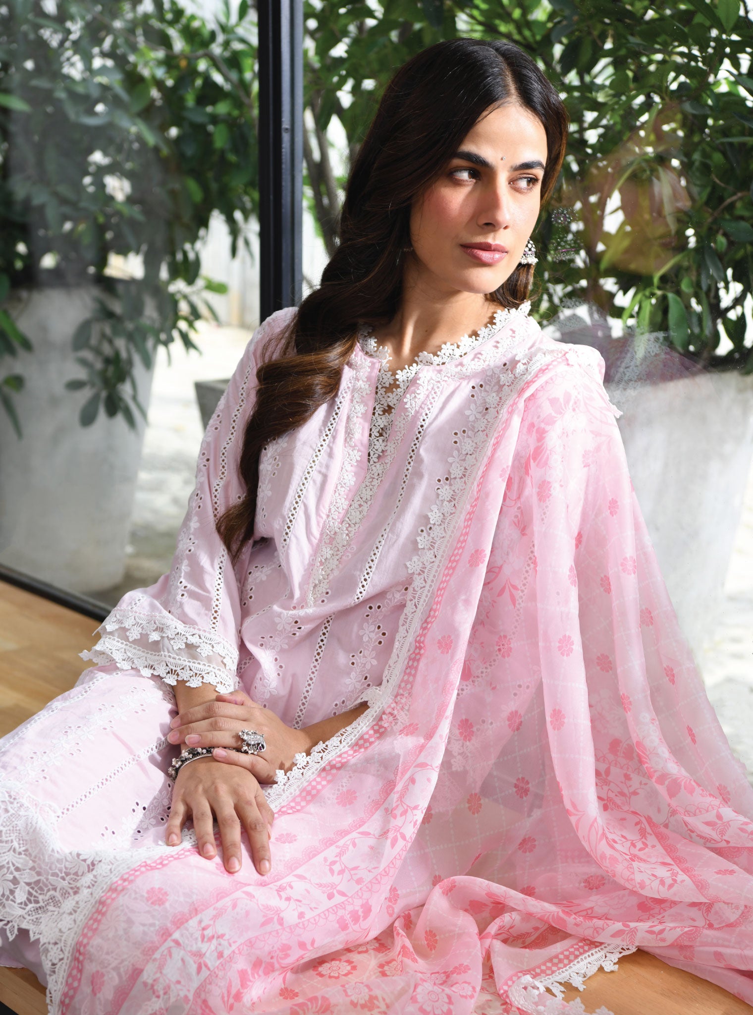 Mulmul Cotton Barnet Pink Kurta With Barnet Pink Pant