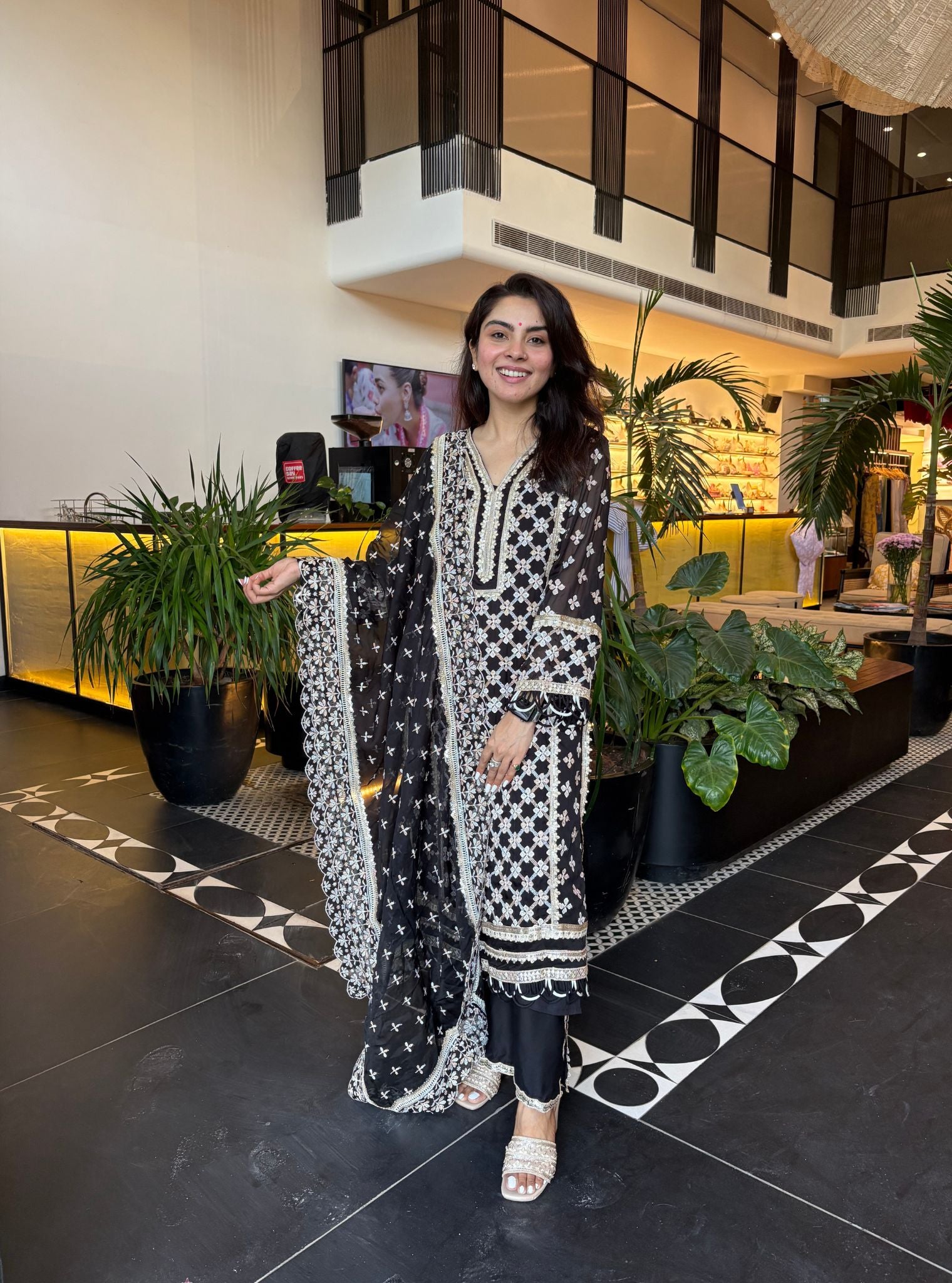 Mulmul Organza Citra Black Kurta with Lira Black Pant