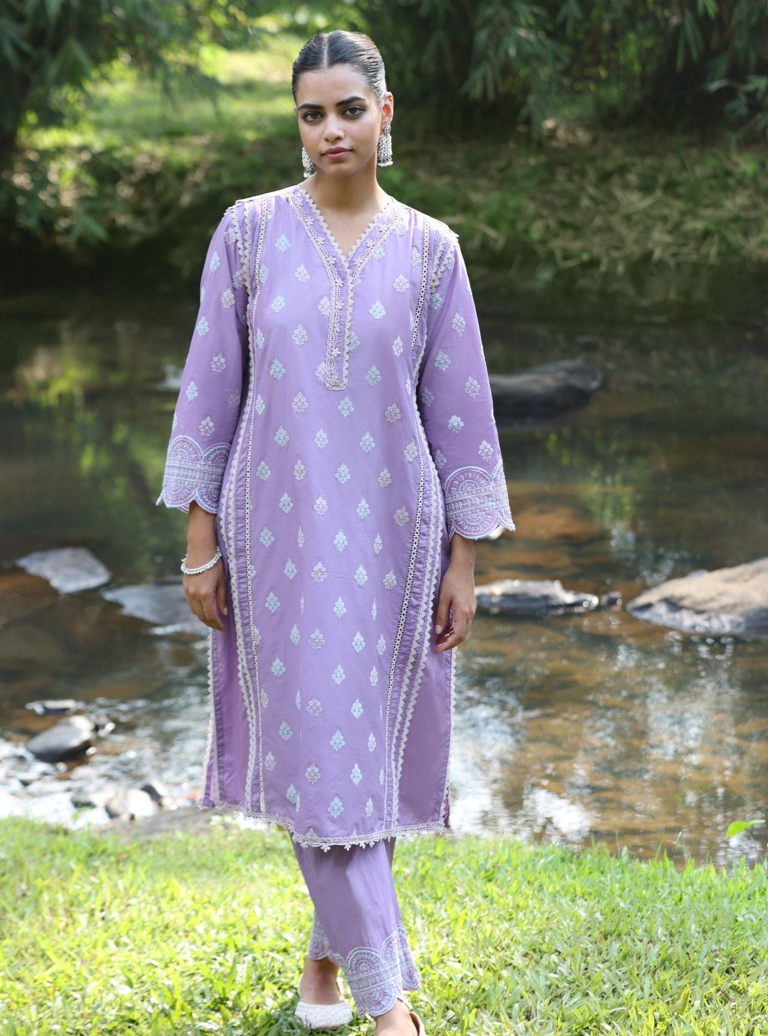 Mulmul Cotton Maira Violet Kurta With Mulmul Cotton Maira Violet Pant
