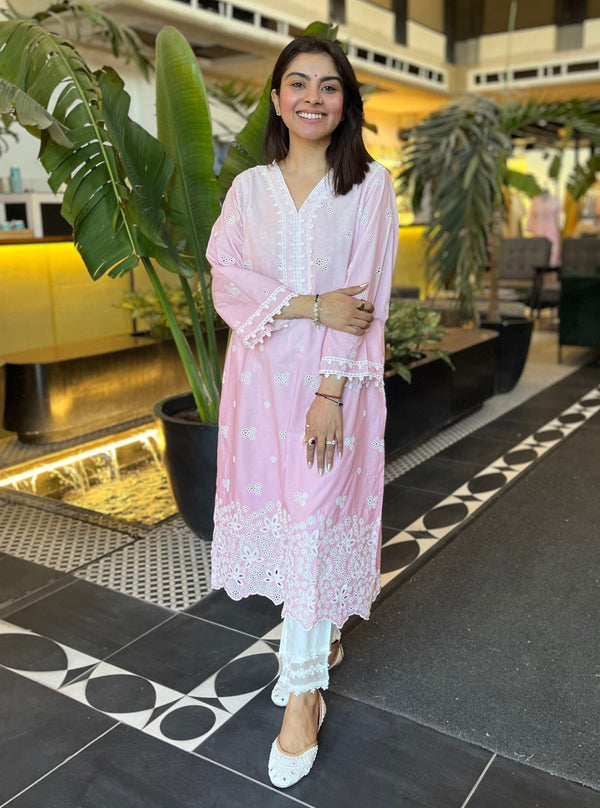 Phae Violet Kurta in White Mulmul