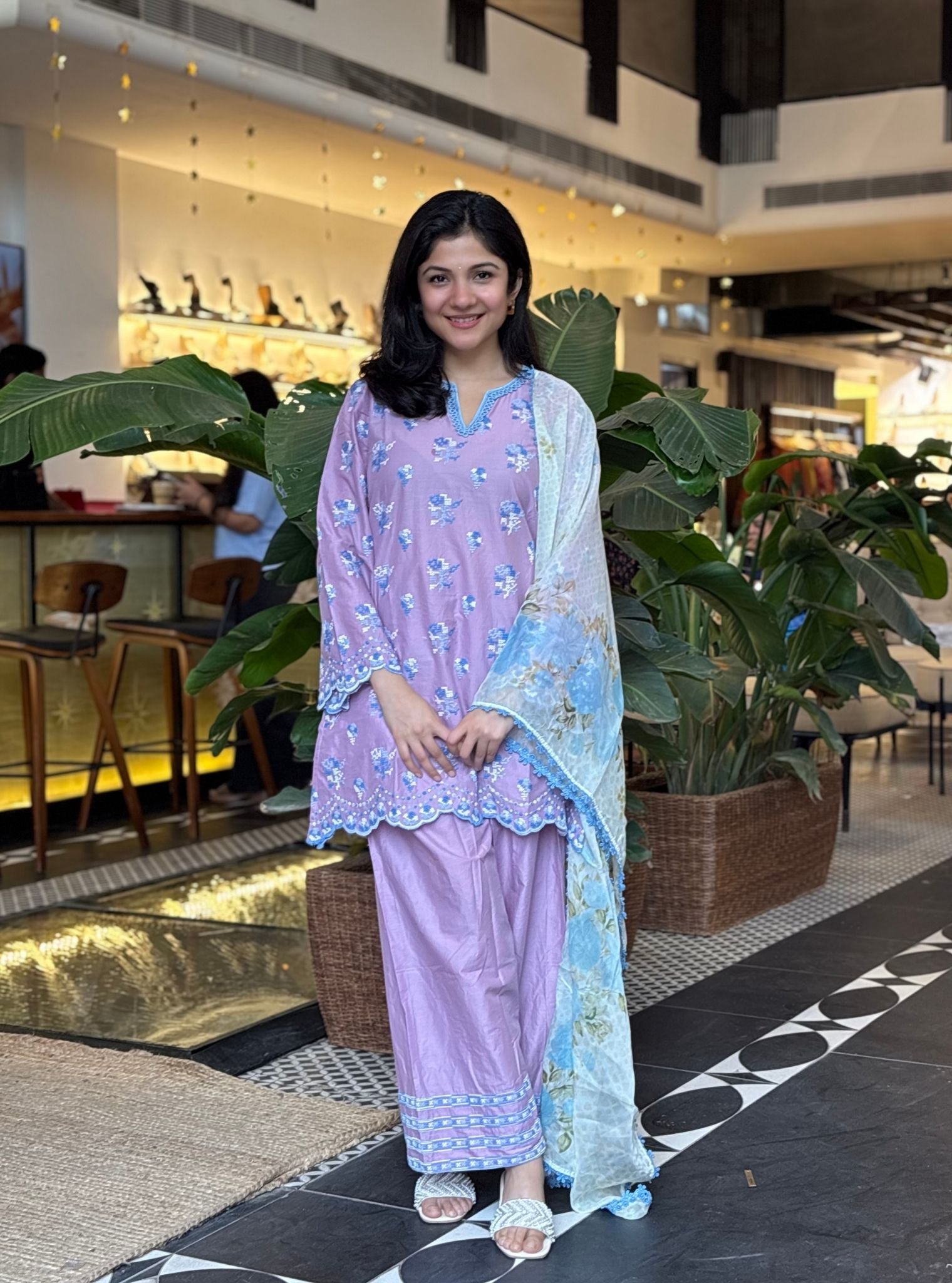 Aviya Supima Cotton Lilac Kurta With Farshi Salwar